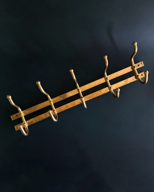 Vintage Brass Wall-Mounted Coat Rack | Five Double Hooks