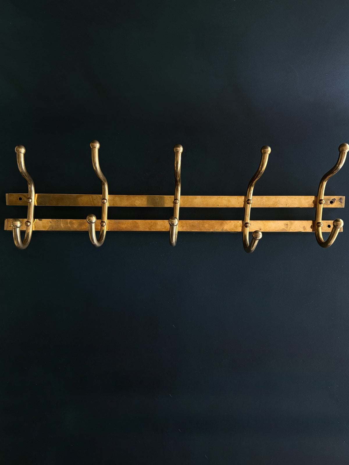 Vintage Brass Wall-Mounted Coat Rack | Five Double Hooks