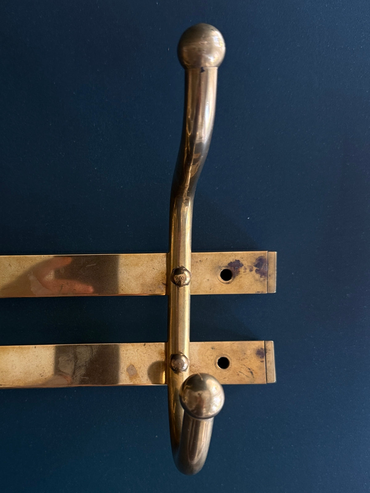 Vintage Brass Wall-Mounted Coat Rack | Five Double Hooks