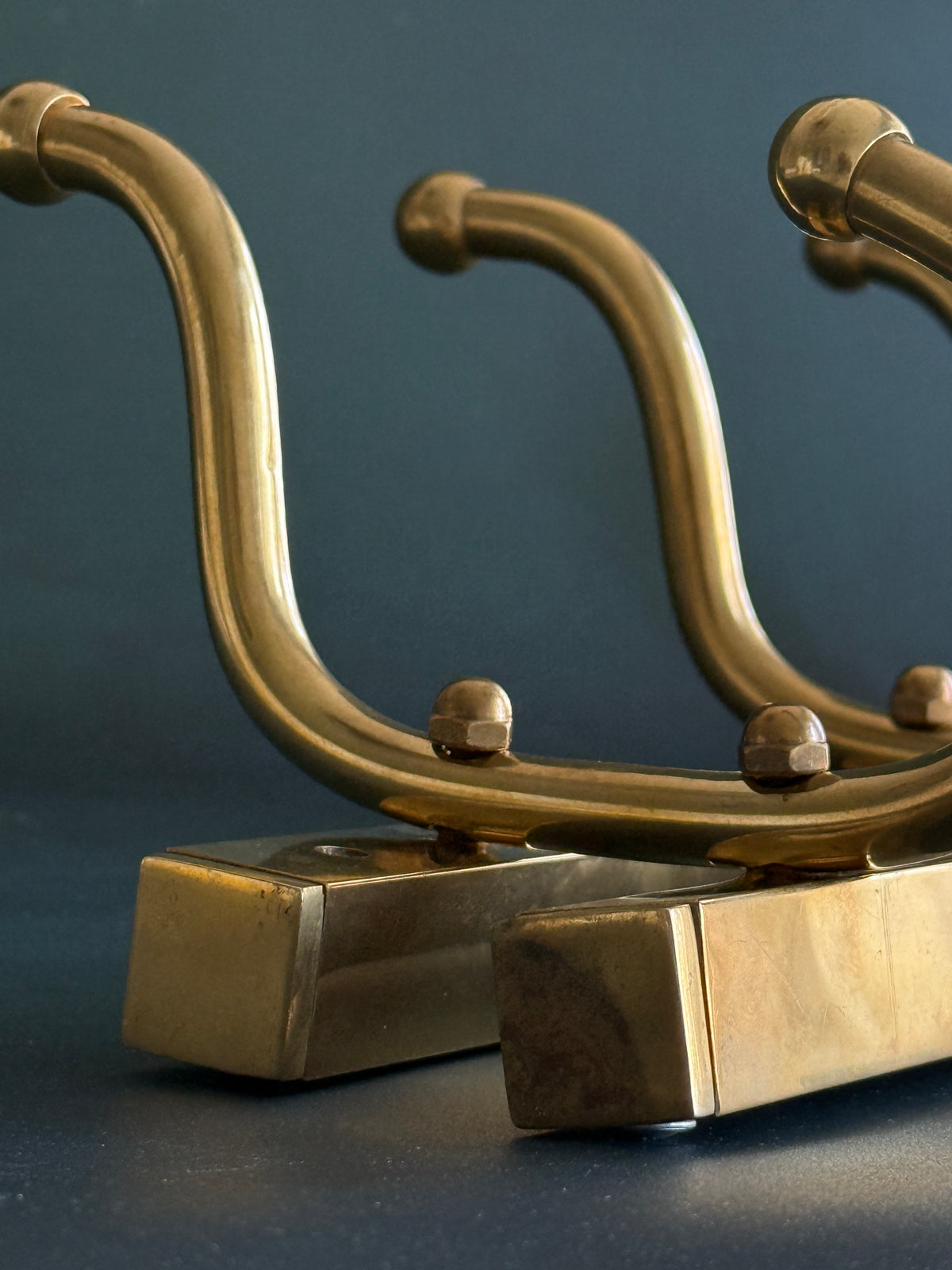 Vintage Brass Wall-Mounted Coat Rack | Five Double Hooks