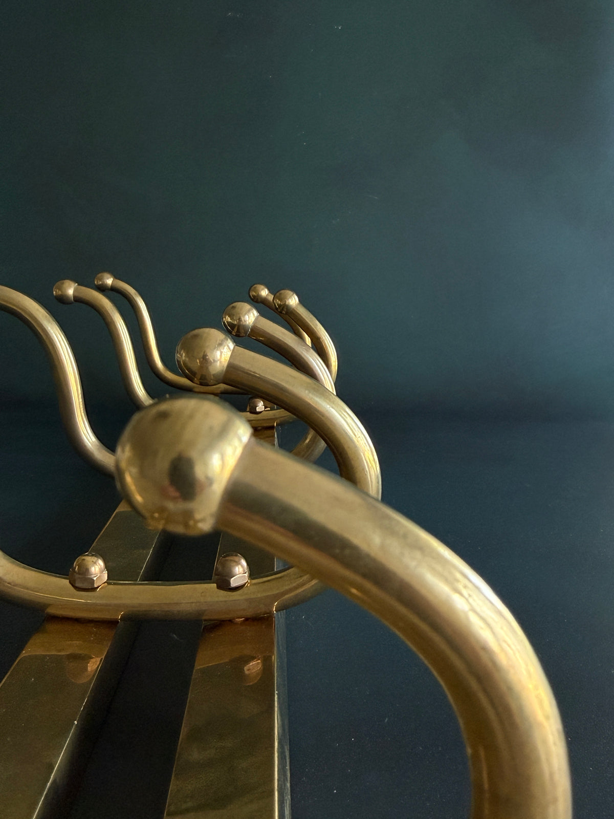 Vintage Brass Wall-Mounted Coat Rack | Five Double Hooks