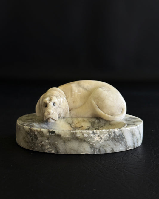 Vintage Italian Marble Dog Ring Dish | Carved Stone Catchall Tray