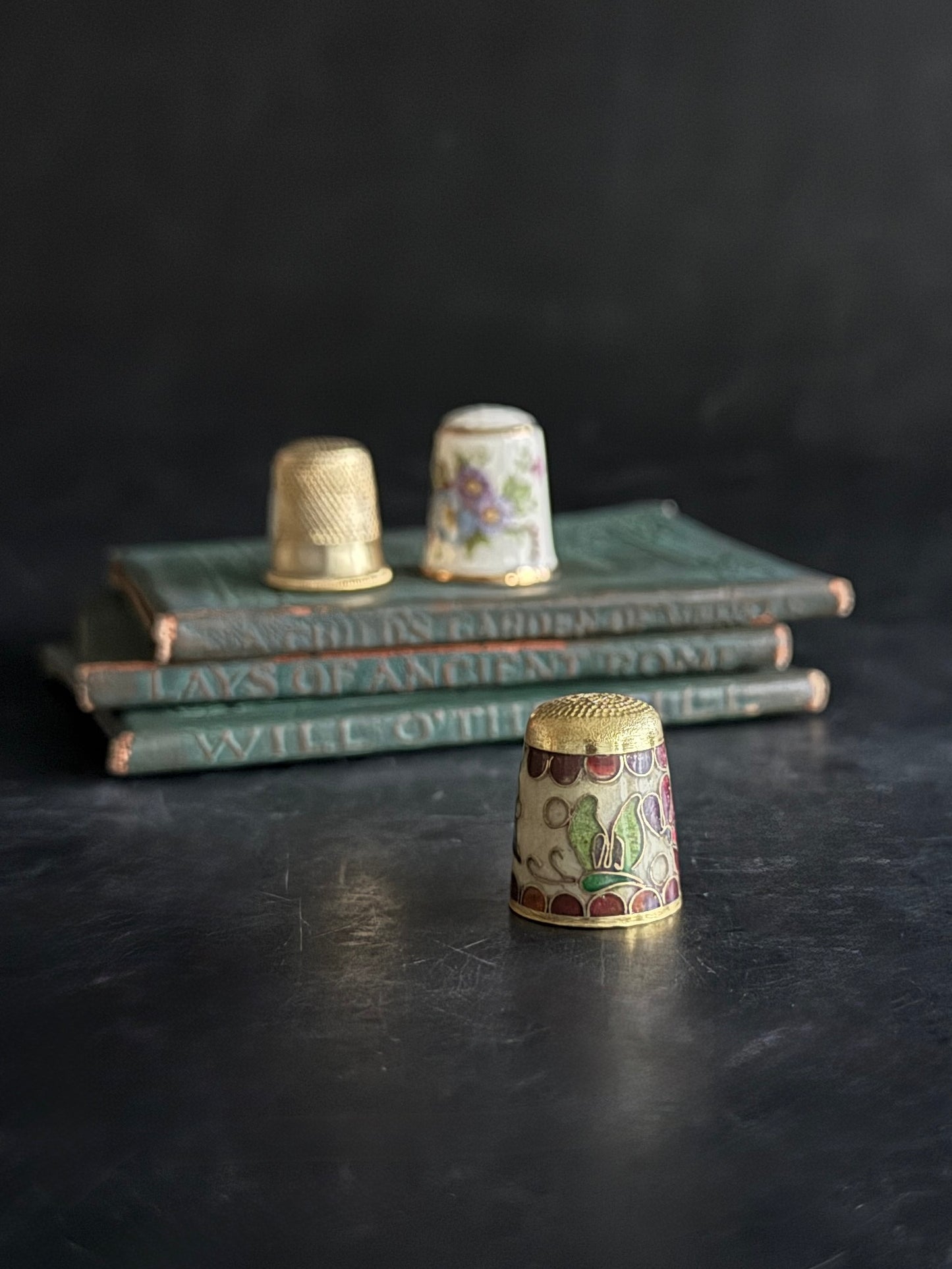 Reserved: Vintage Cloisonné Thimble – Floral Enamel & Brass