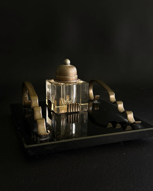 Marble base inkwell with pen rests