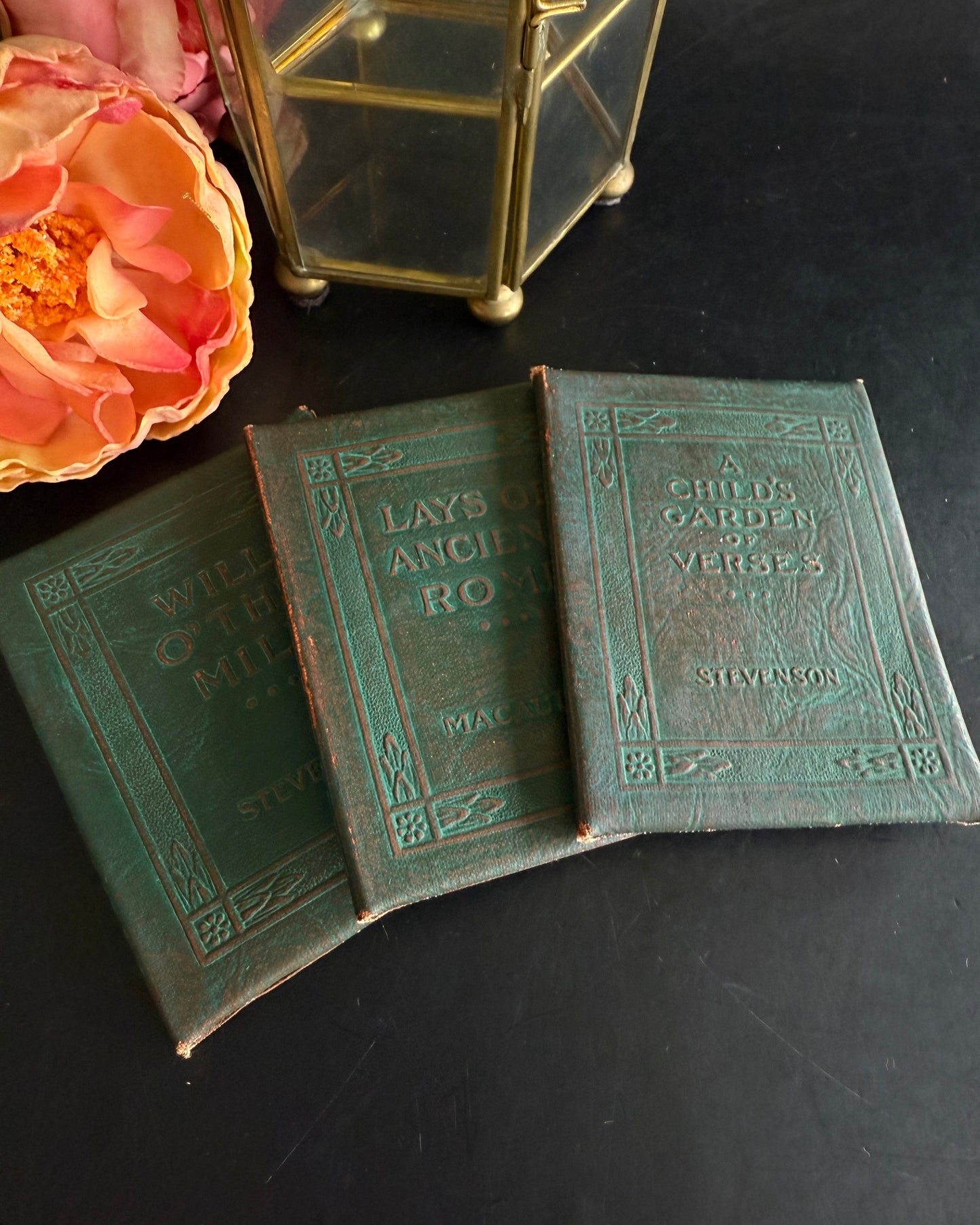 Reserved: Set of 3 Mini Green “Little Leather Library” Books