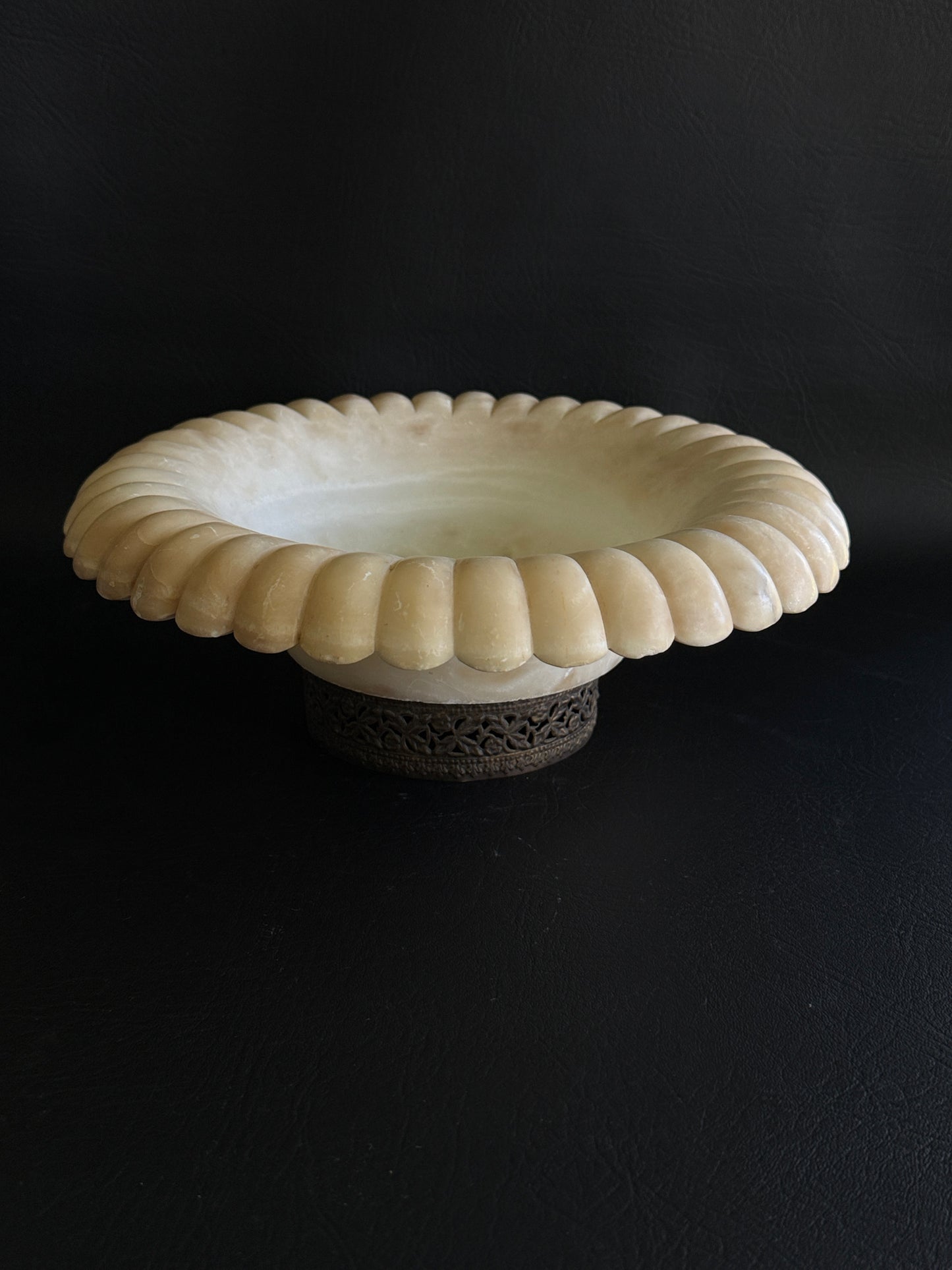 Alabaster Bowl on Brass Salvage Base