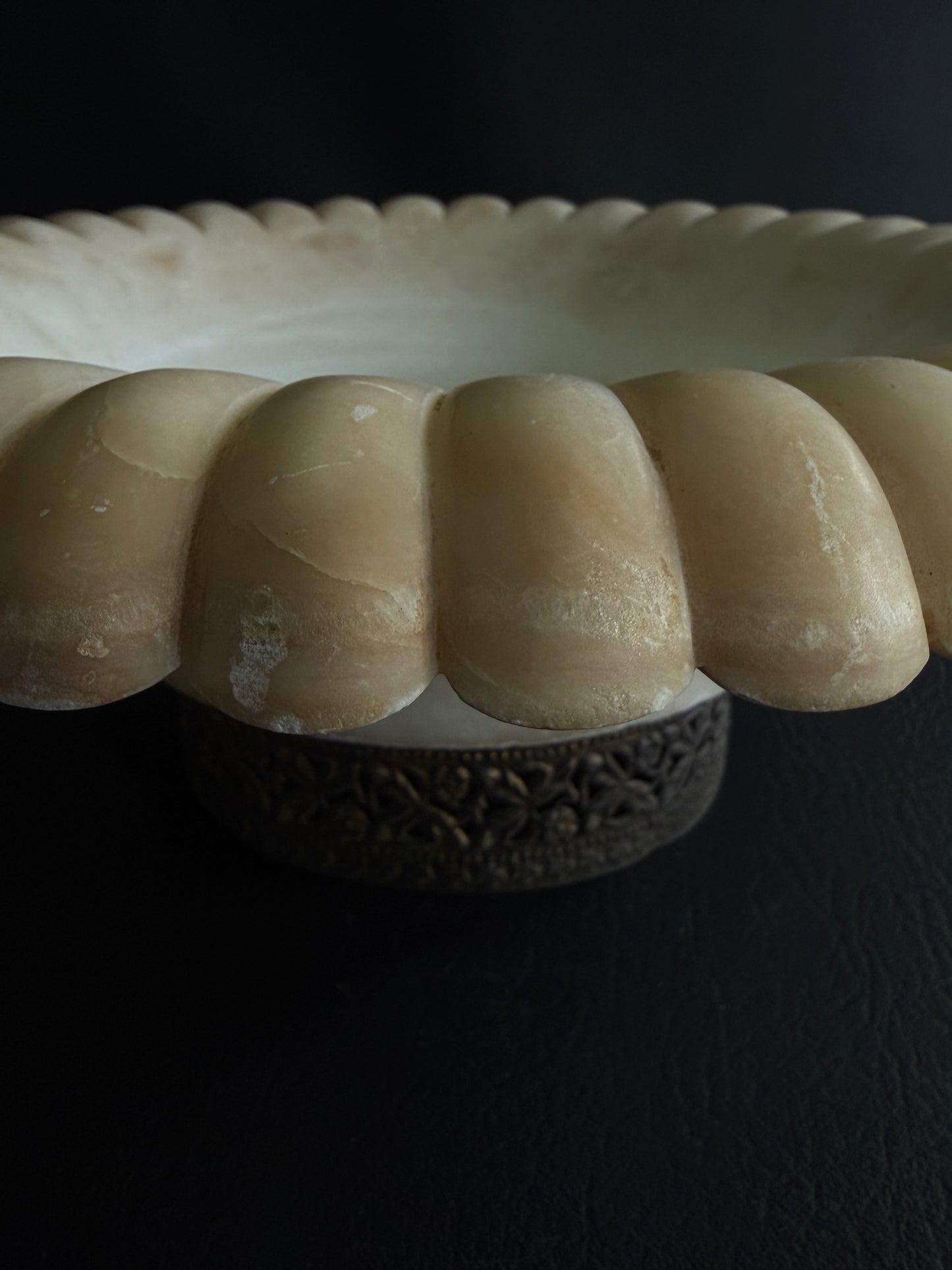 Alabaster Bowl on Brass Salvage Base