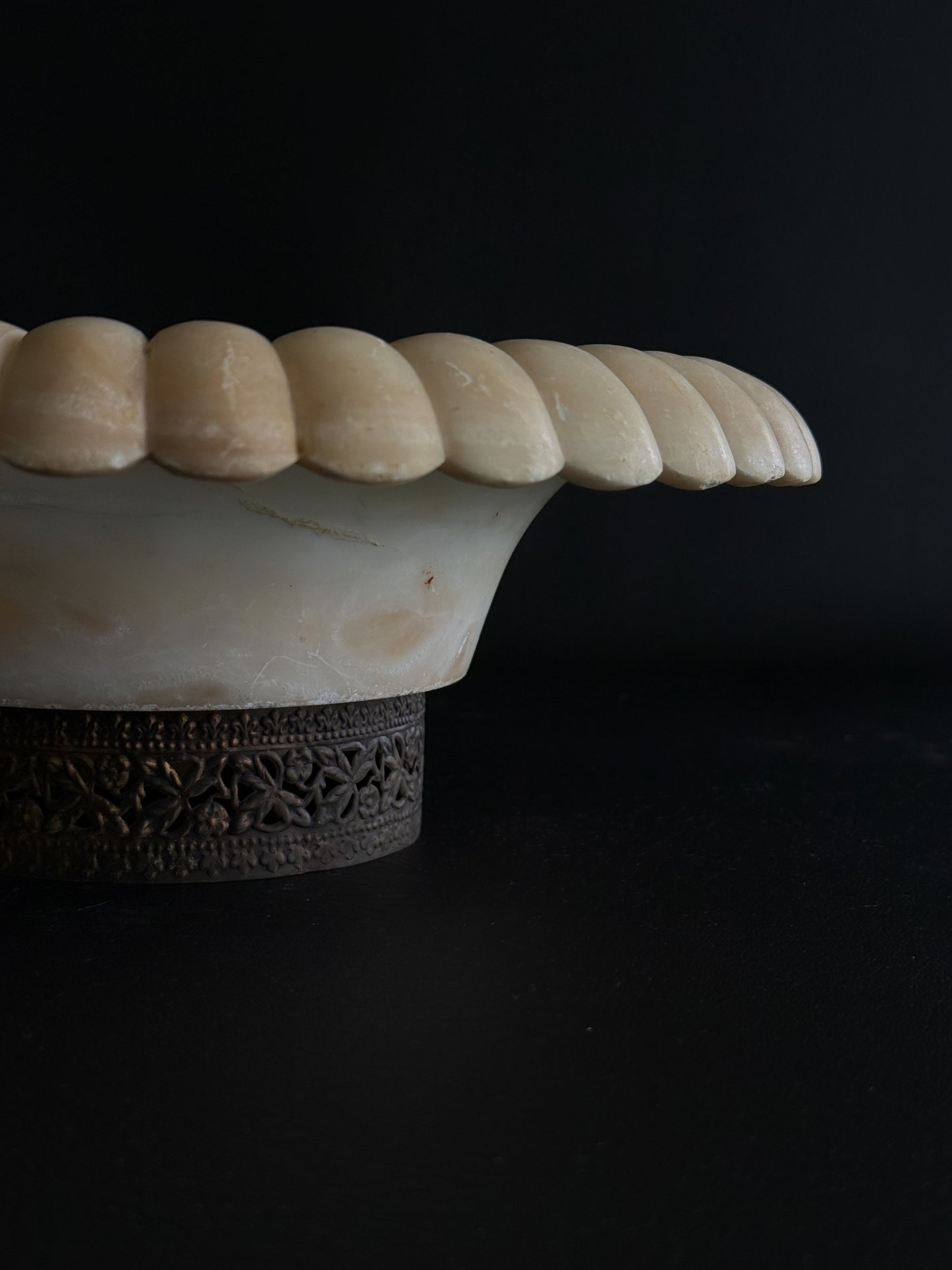 Alabaster Bowl on Brass Salvage Base
