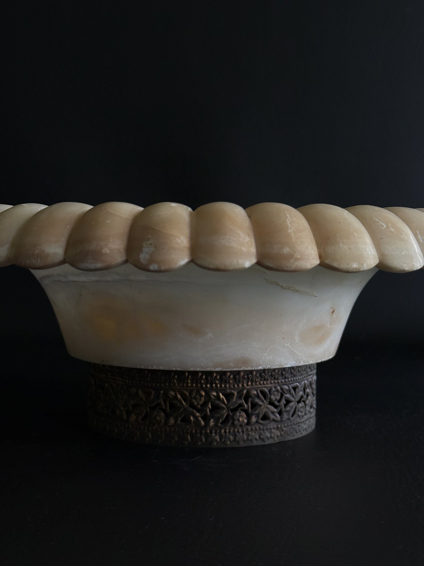 Alabaster Bowl on Brass Salvage Base