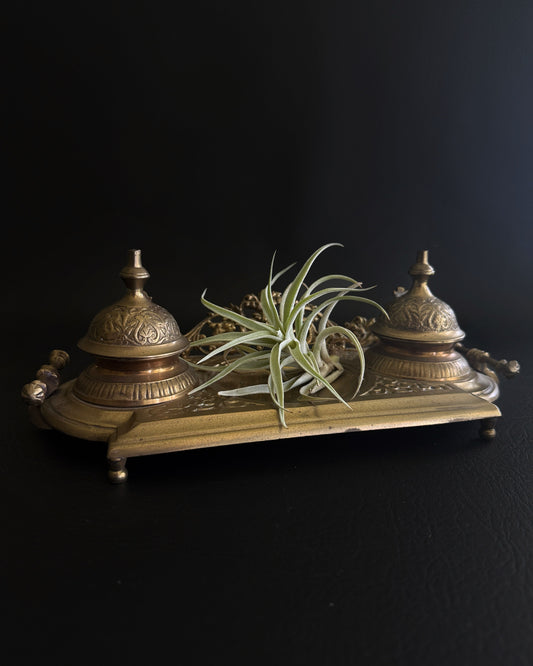 Antique Brass Double Inkwell