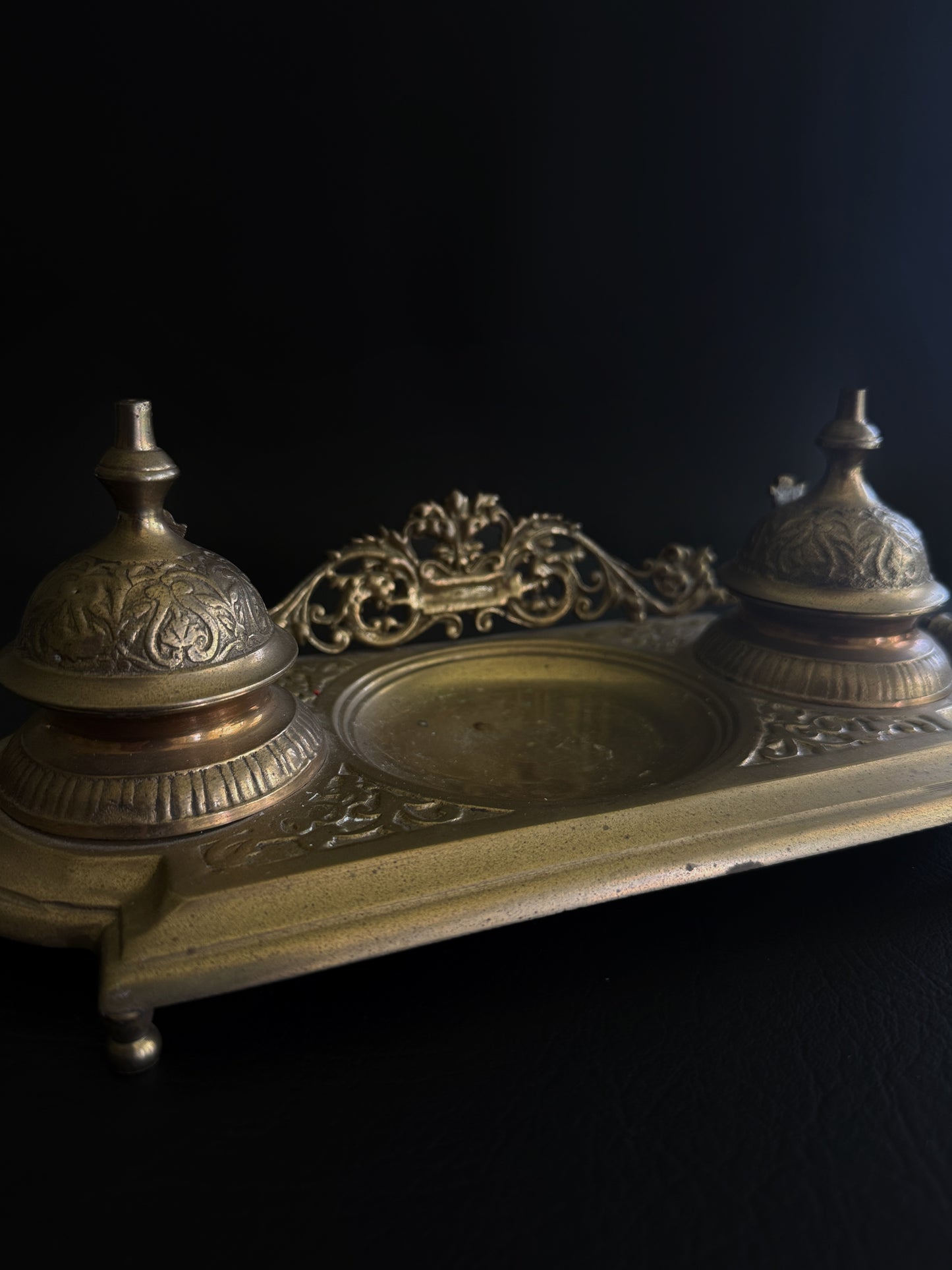 Antique Brass Double Inkwell