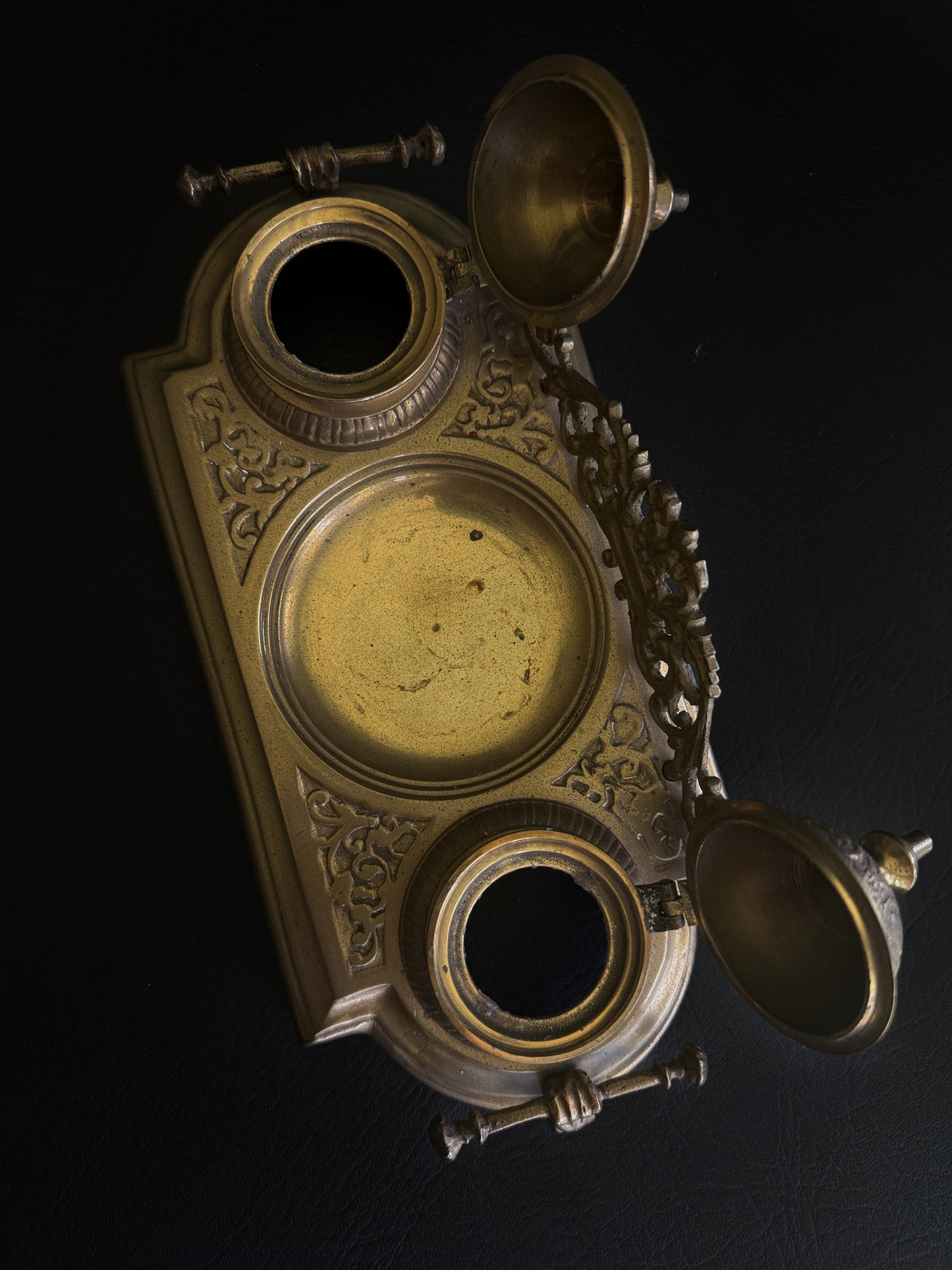 Antique Brass Double Inkwell