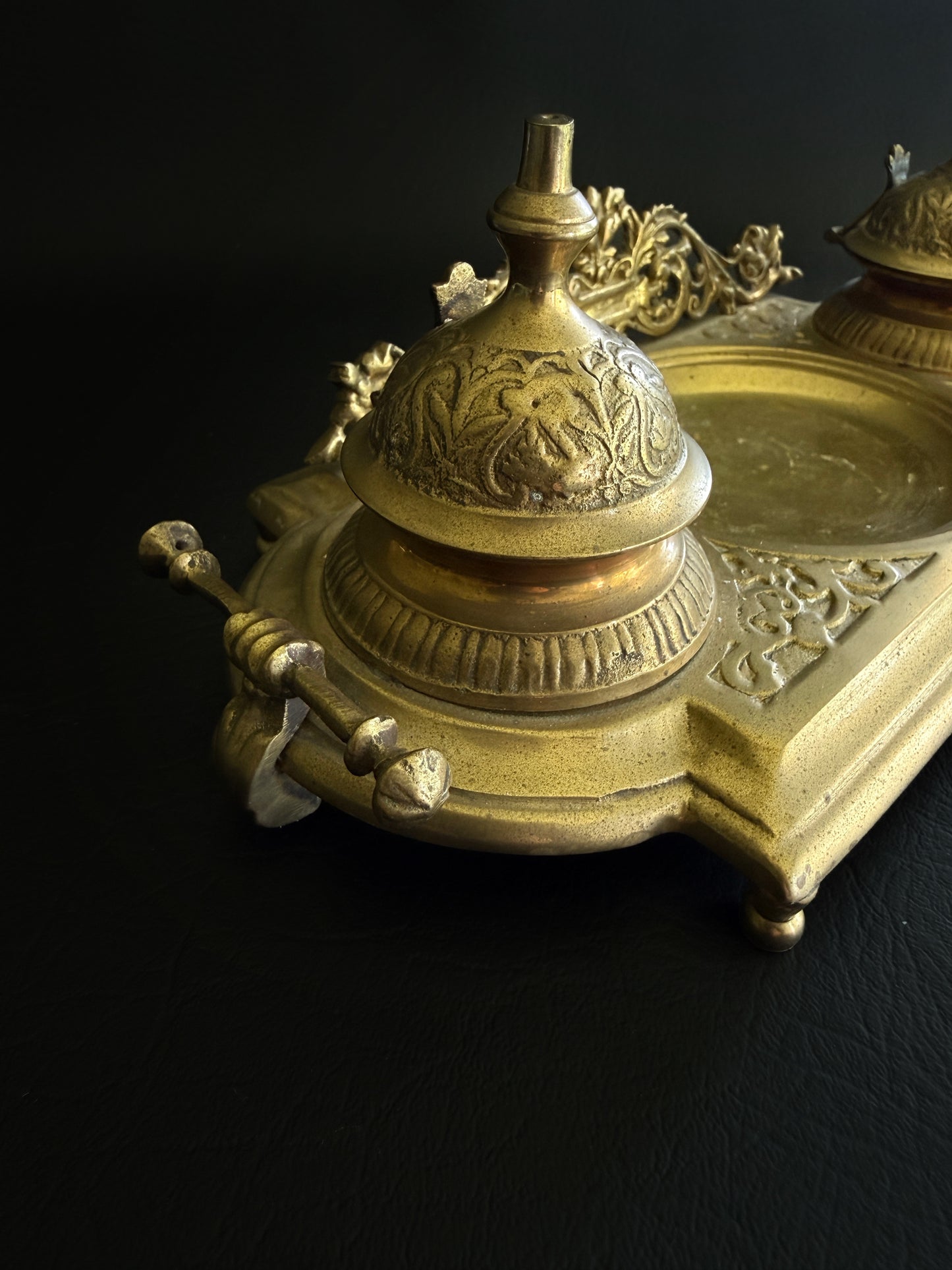 Antique Brass Double Inkwell