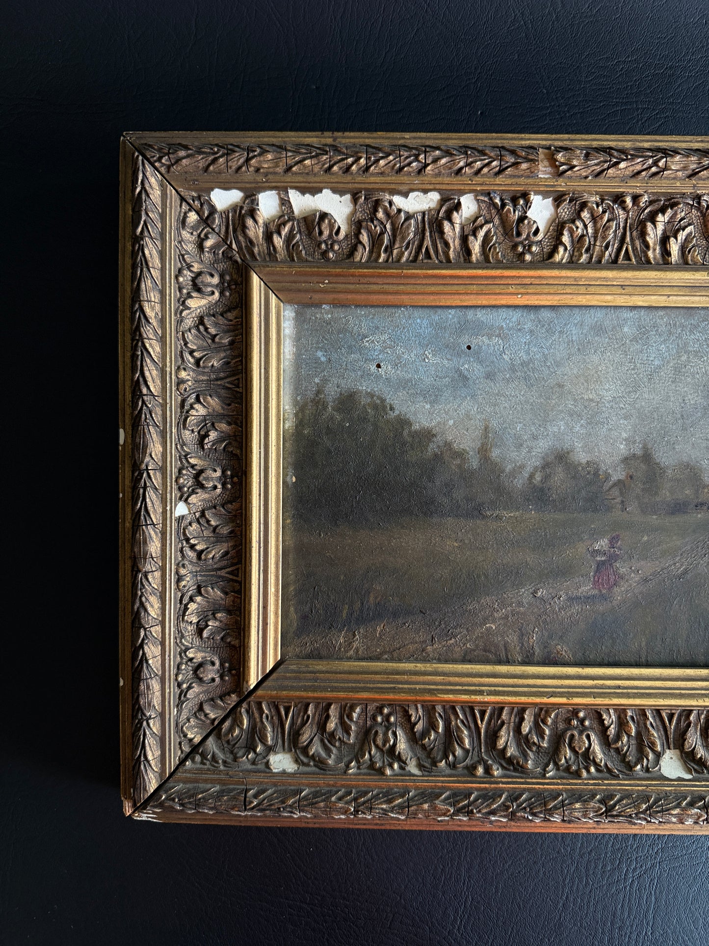 19th-Century French Rural Landscape on Wood Panel