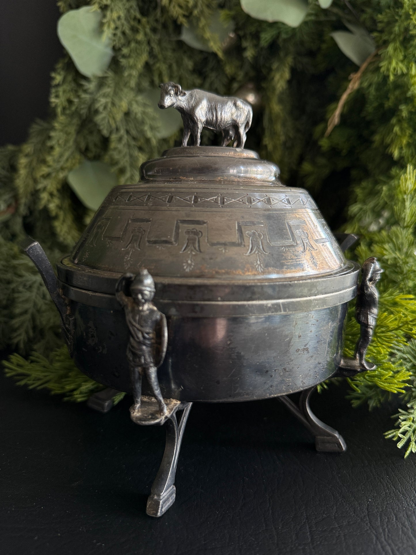 Reed & Barton Figural Cow Butter Dish (Pat. 1869)