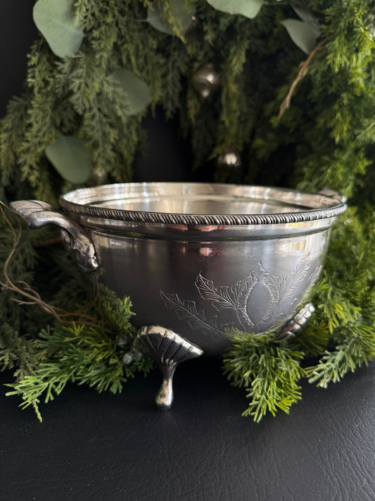 Silver Plate Footed Bowl Candle Vessel