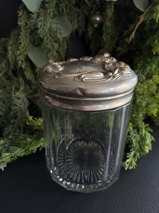 Art Nouveau Glass Jar with Silverplate Lid