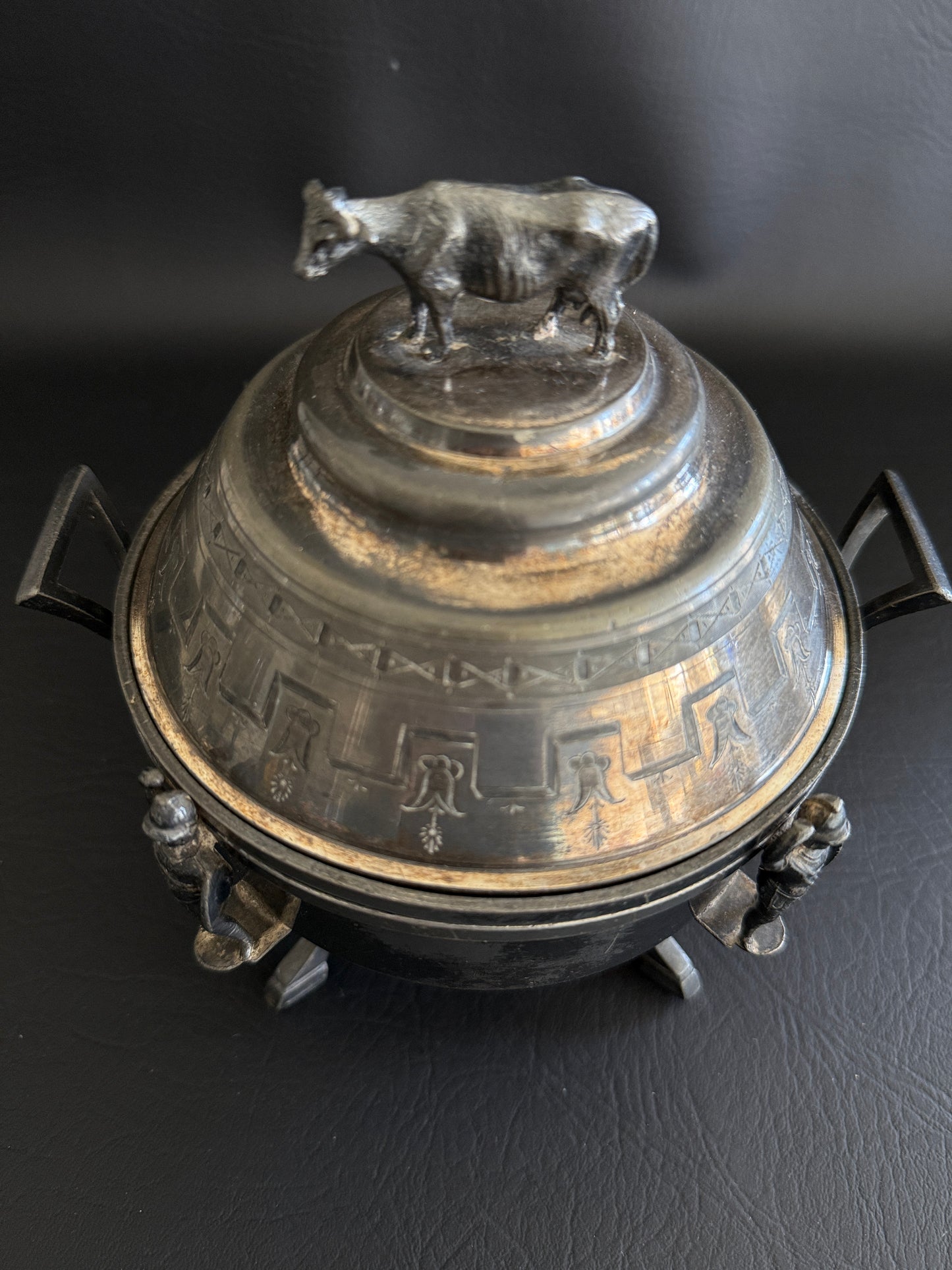 Reed & Barton Figural Cow Butter Dish (Pat. 1869)