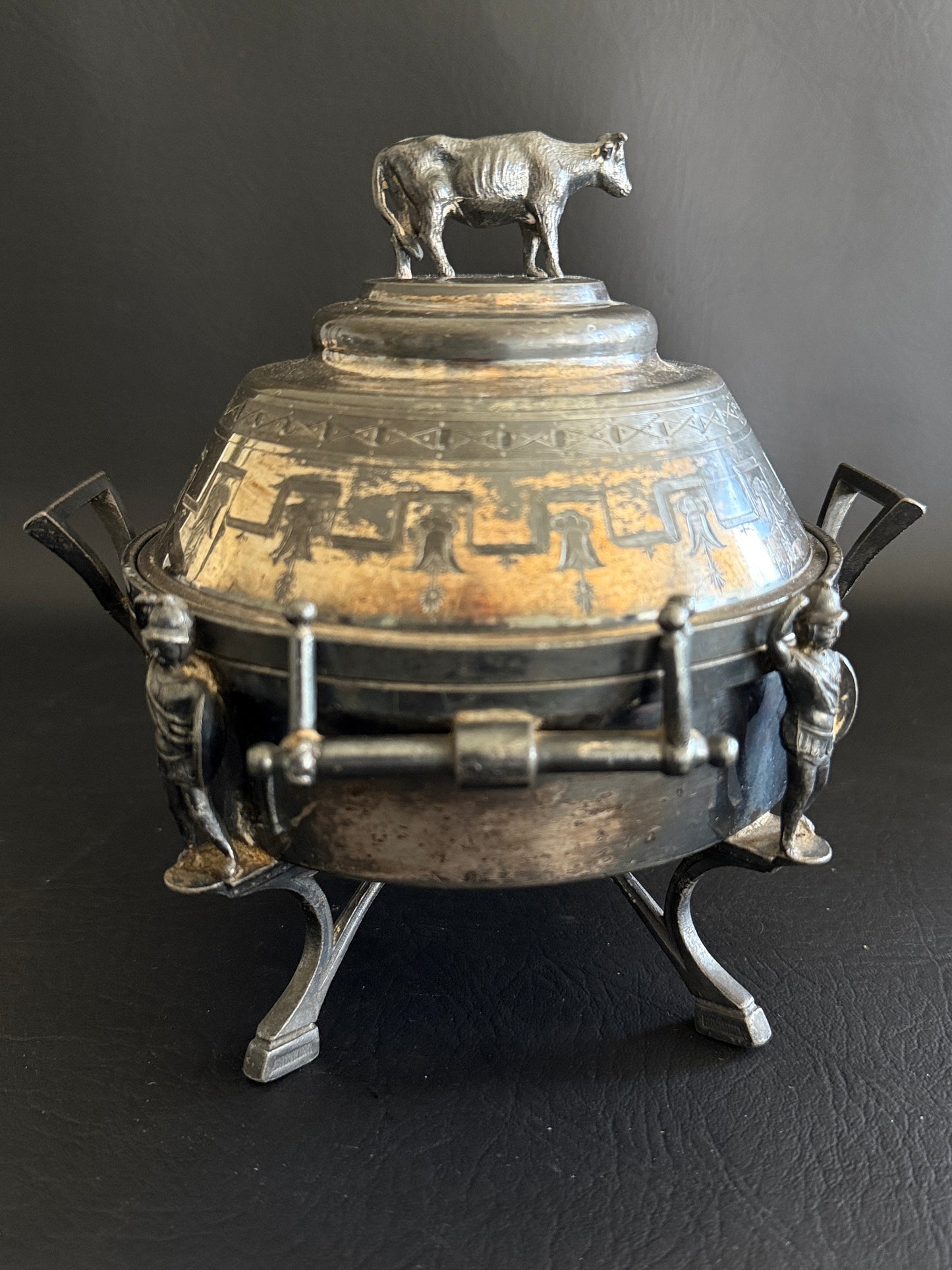 Reed & Barton Figural Cow Butter Dish (Pat. 1869)