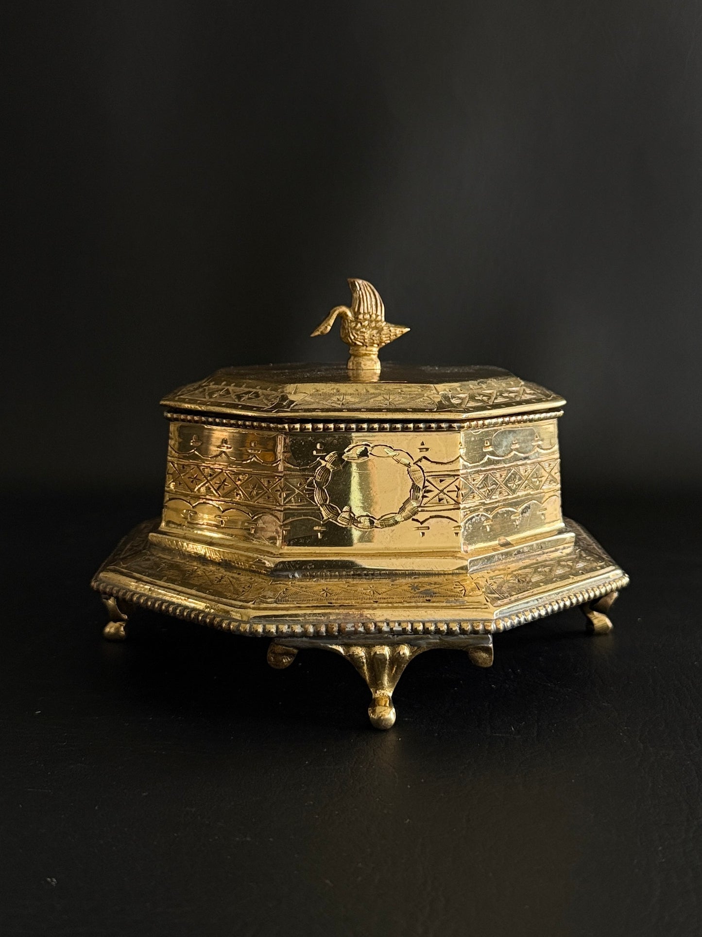 Brass Trinket Box with Swan Finial