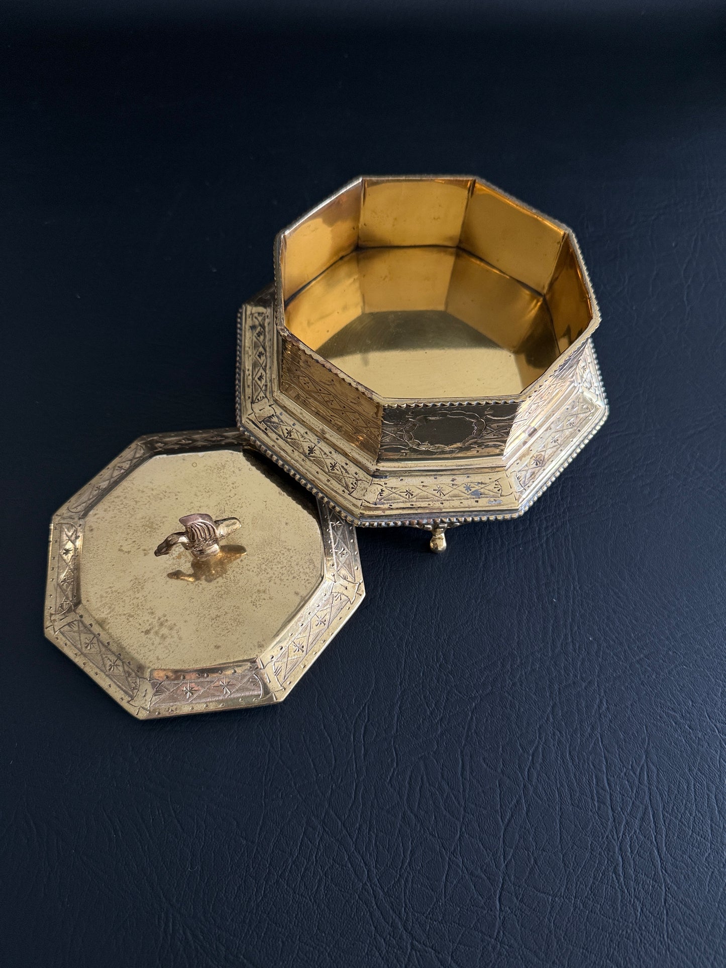 Brass Trinket Box with Swan Finial