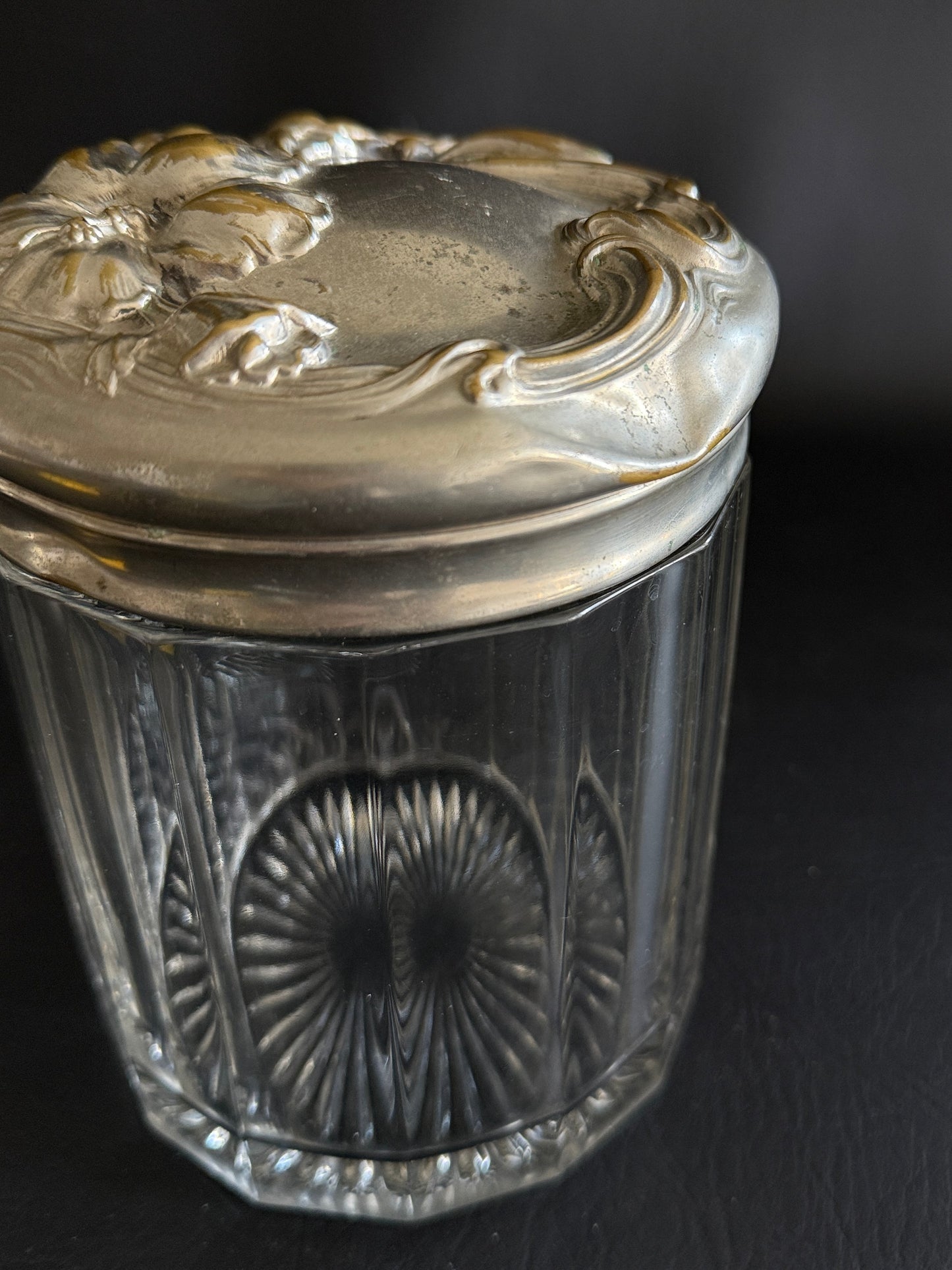 Art Nouveau Glass Jar with Silverplate Lid