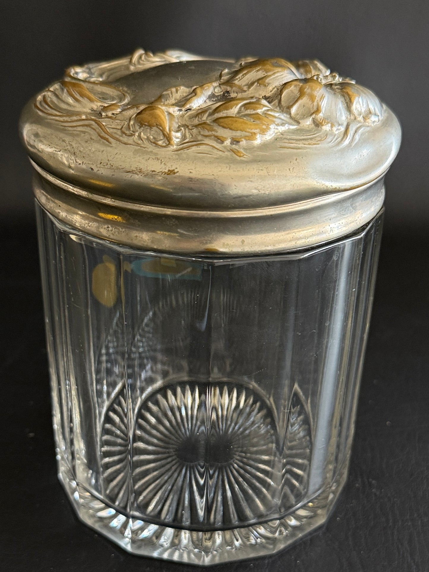 Art Nouveau Glass Jar with Silverplate Lid