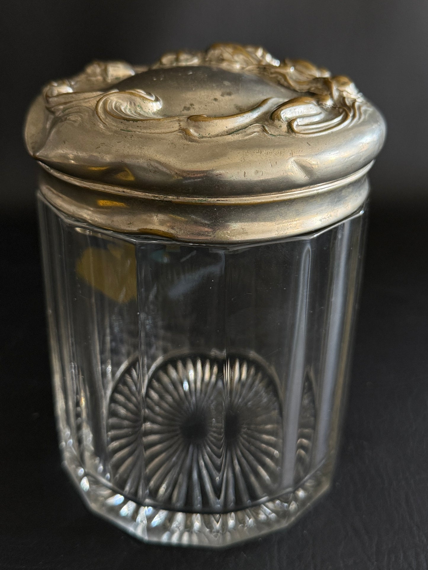 Art Nouveau Glass Jar with Silverplate Lid