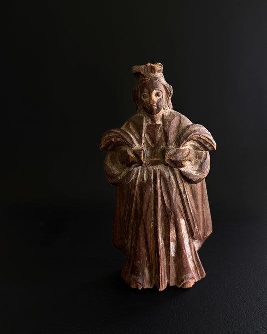 Antique Hand Carved Wood Santo Figure  Spanish Colonial or European Devotional | 18th or 19th Century