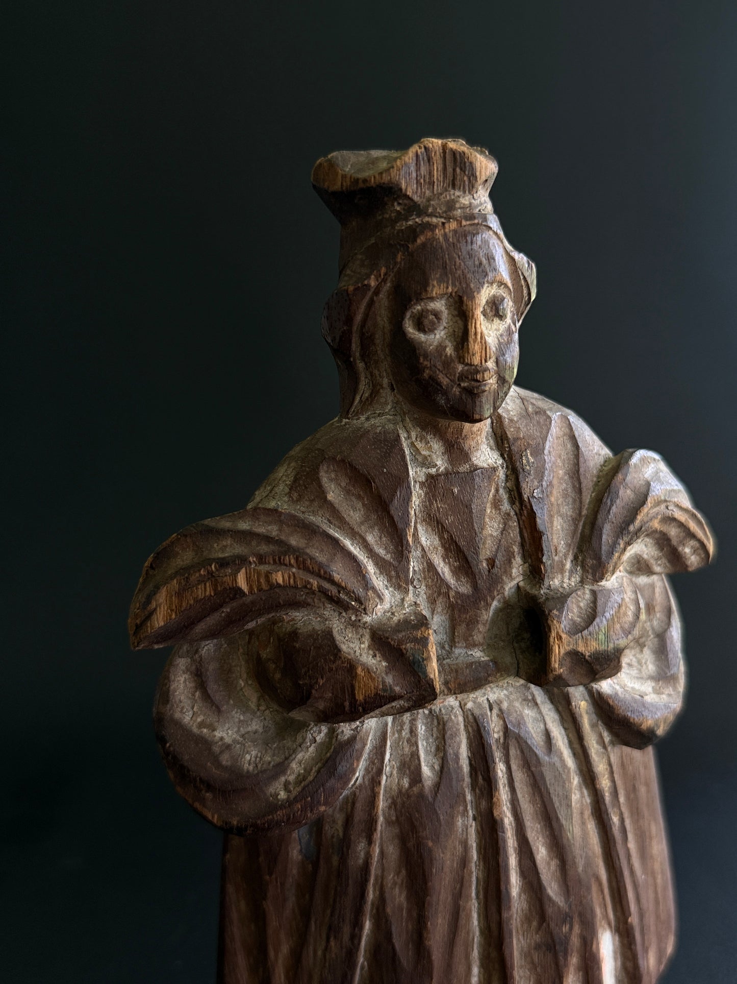 Antique Hand Carved Wood Santo Figure  Spanish Colonial or European Devotional | 18th or 19th Century