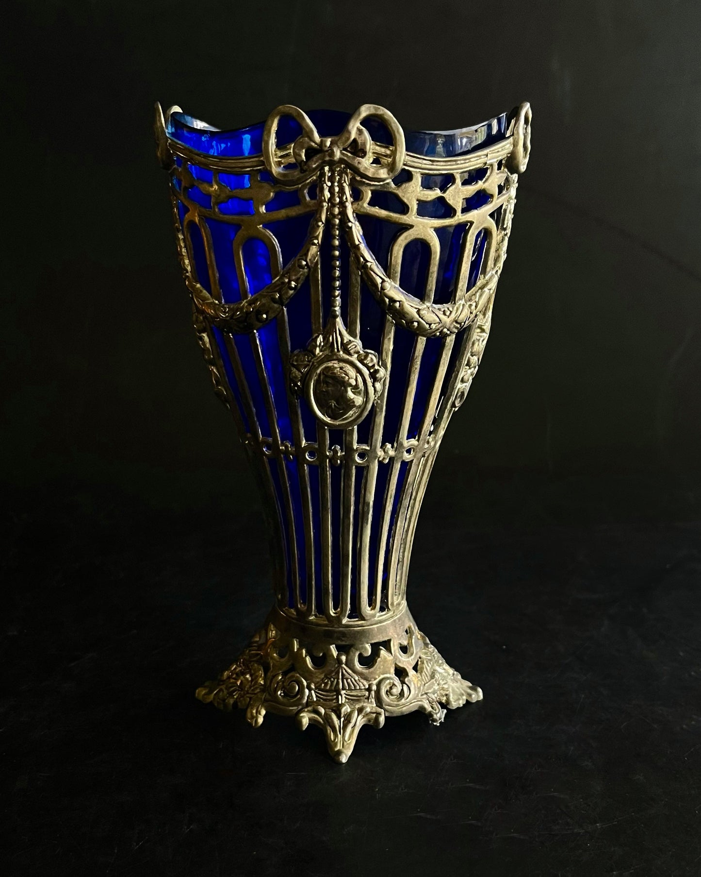 Godinger Silver Art Co Vase with Cobalt Blue Glass