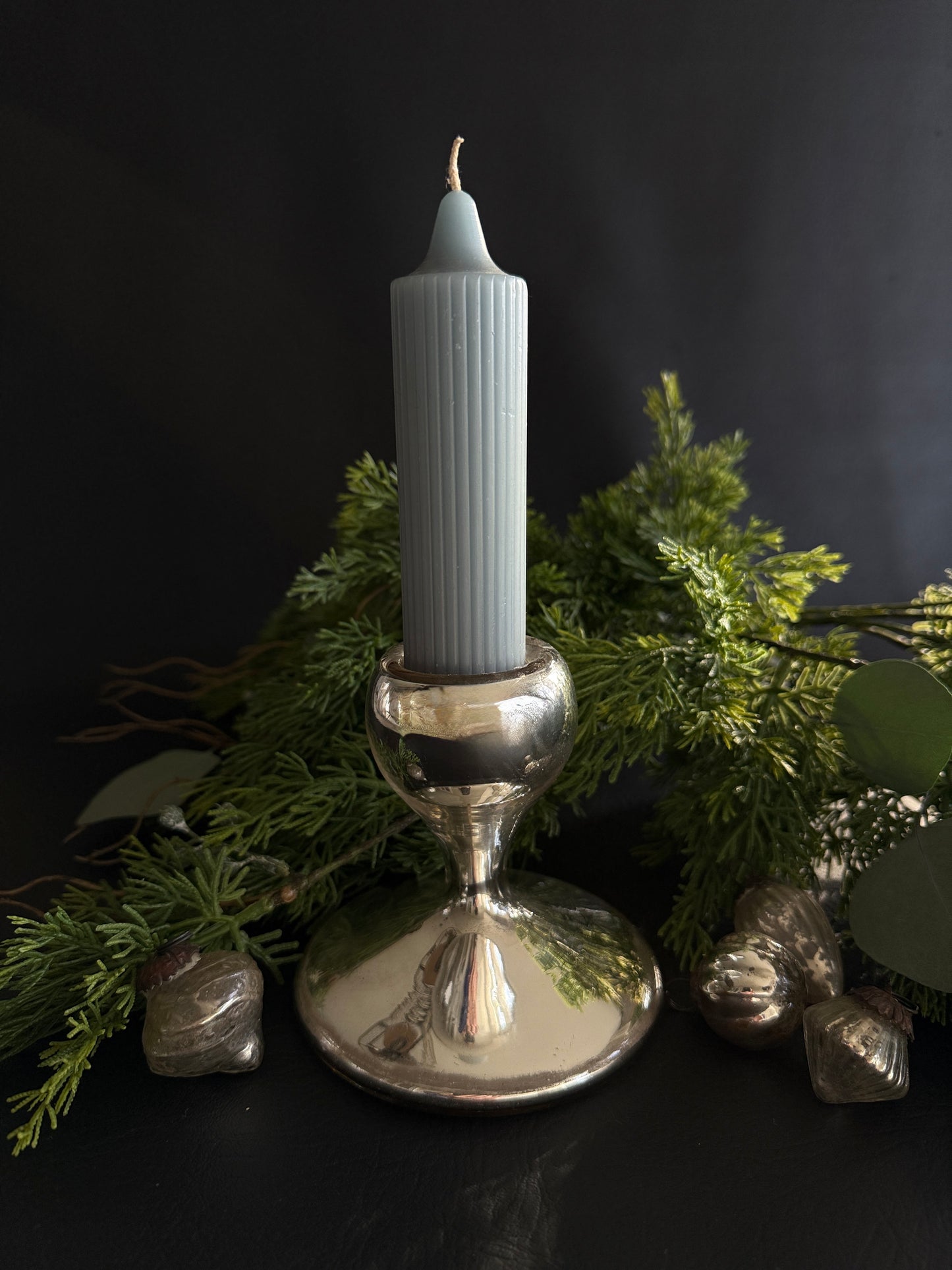 Victorian Silvered Mercury Glass Candlestick