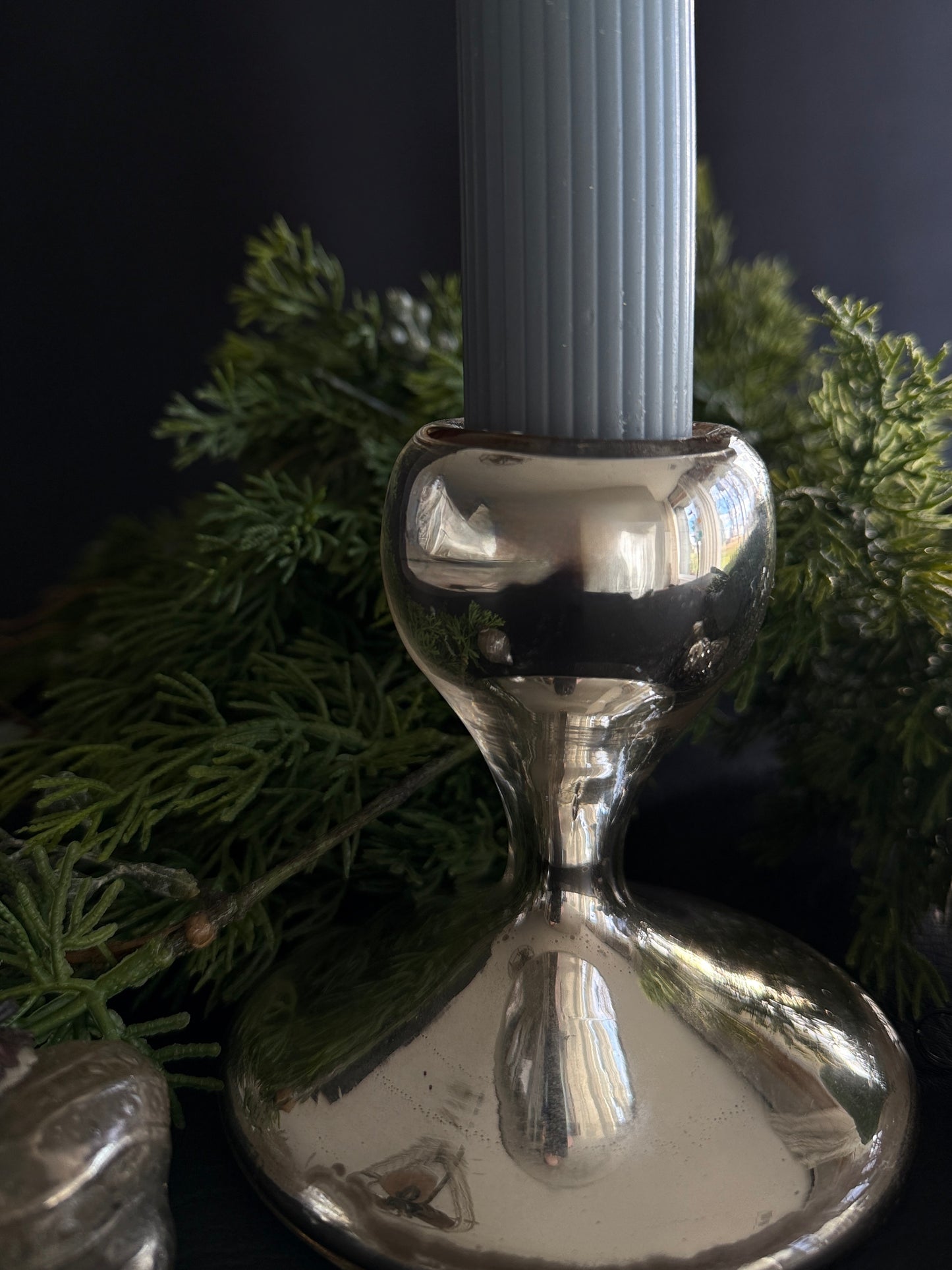 Victorian Silvered Mercury Glass Candlestick