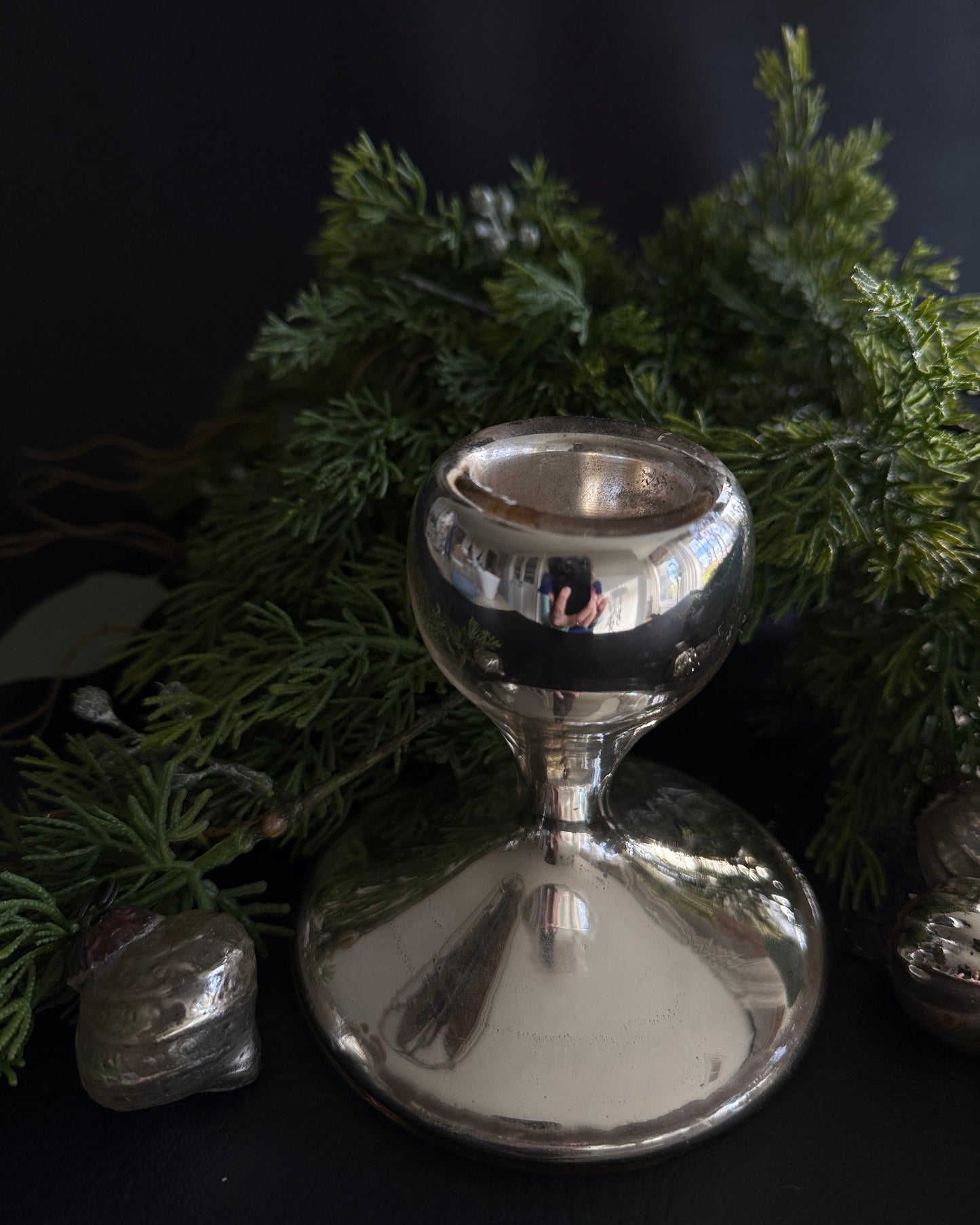 Victorian Silvered Mercury Glass Candlestick