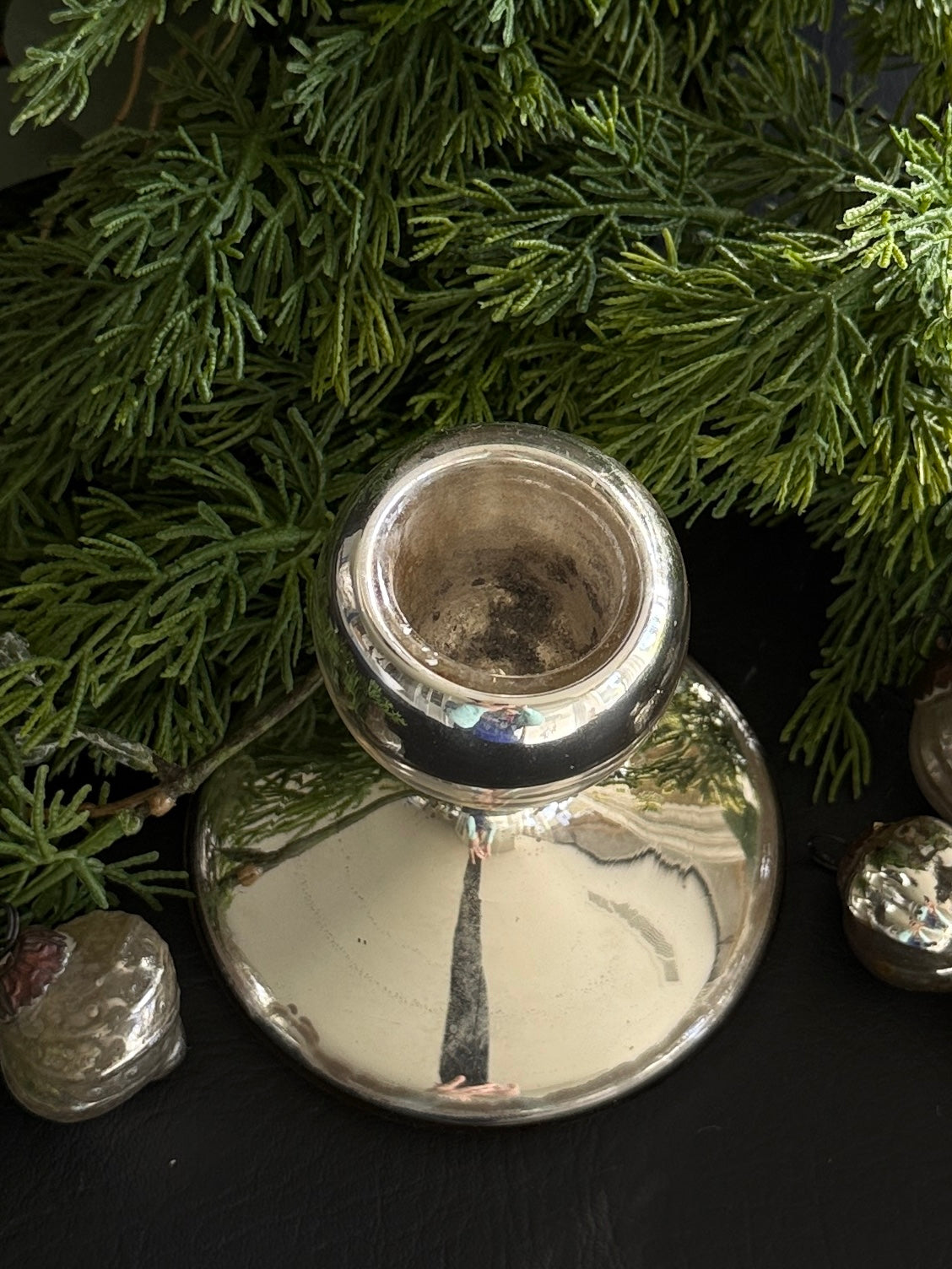 Victorian Silvered Mercury Glass Candlestick