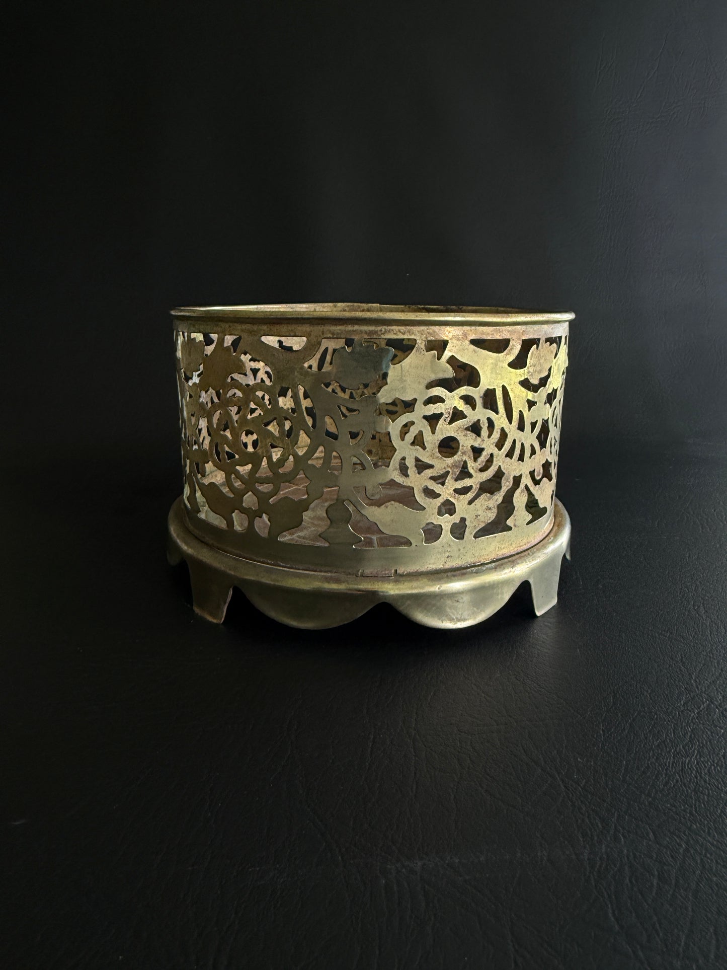 Vintage Pierced Brass Planter Collar