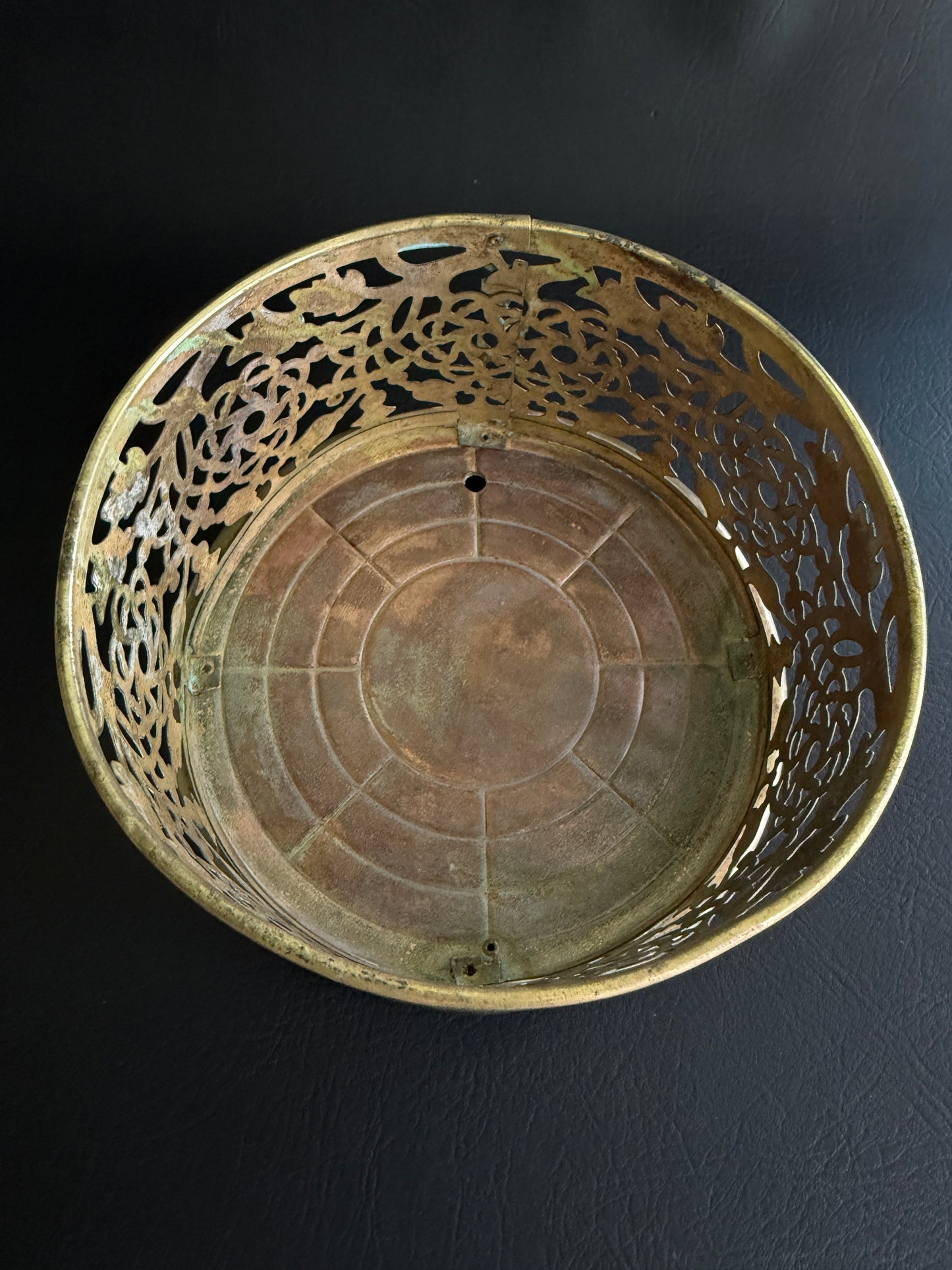 Vintage Pierced Brass Planter Collar