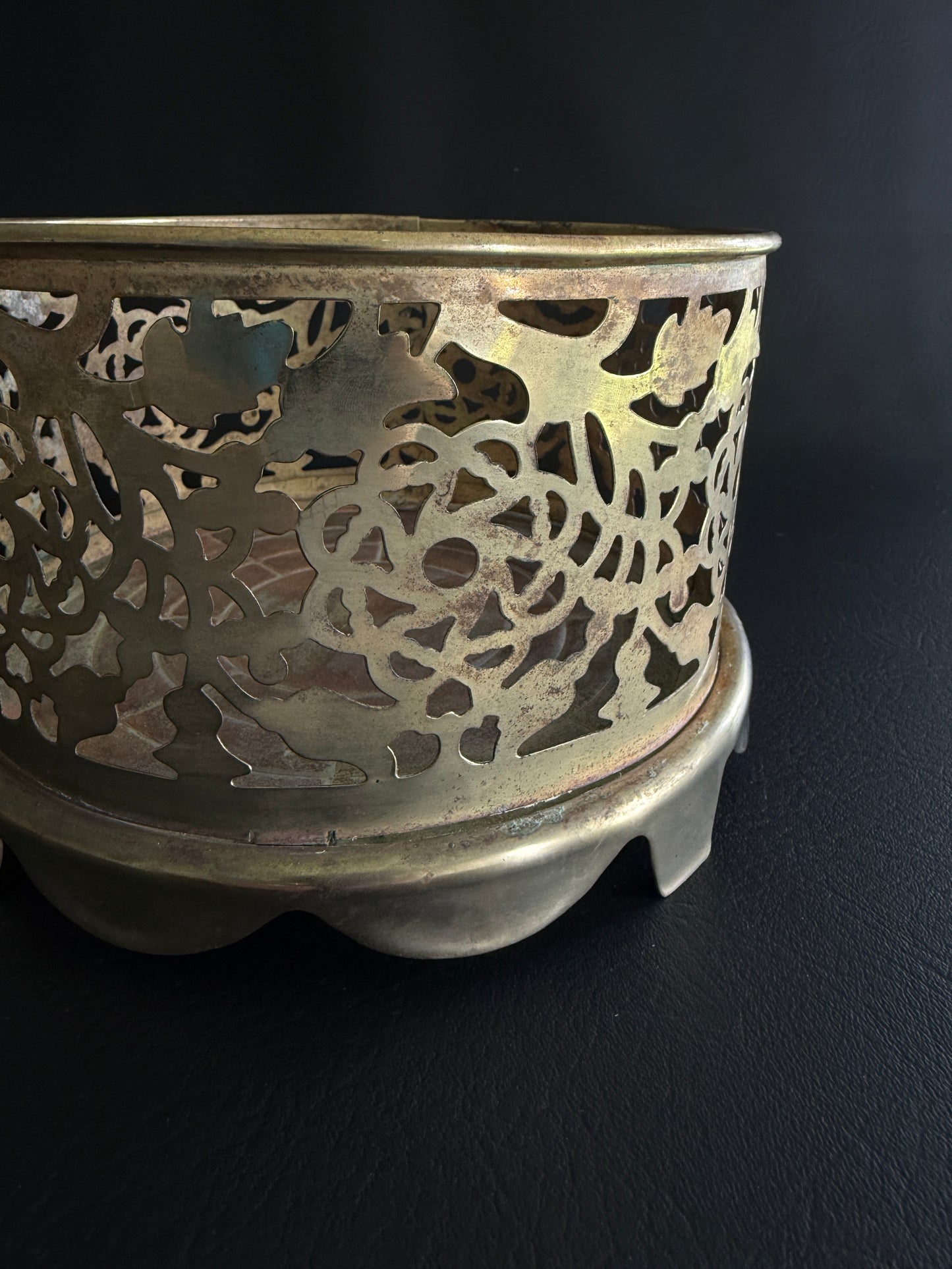 Vintage Pierced Brass Planter Collar