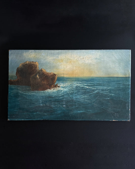 Antique Signed Coastal Seascape Oil on Canvas | 22.5" x 13"