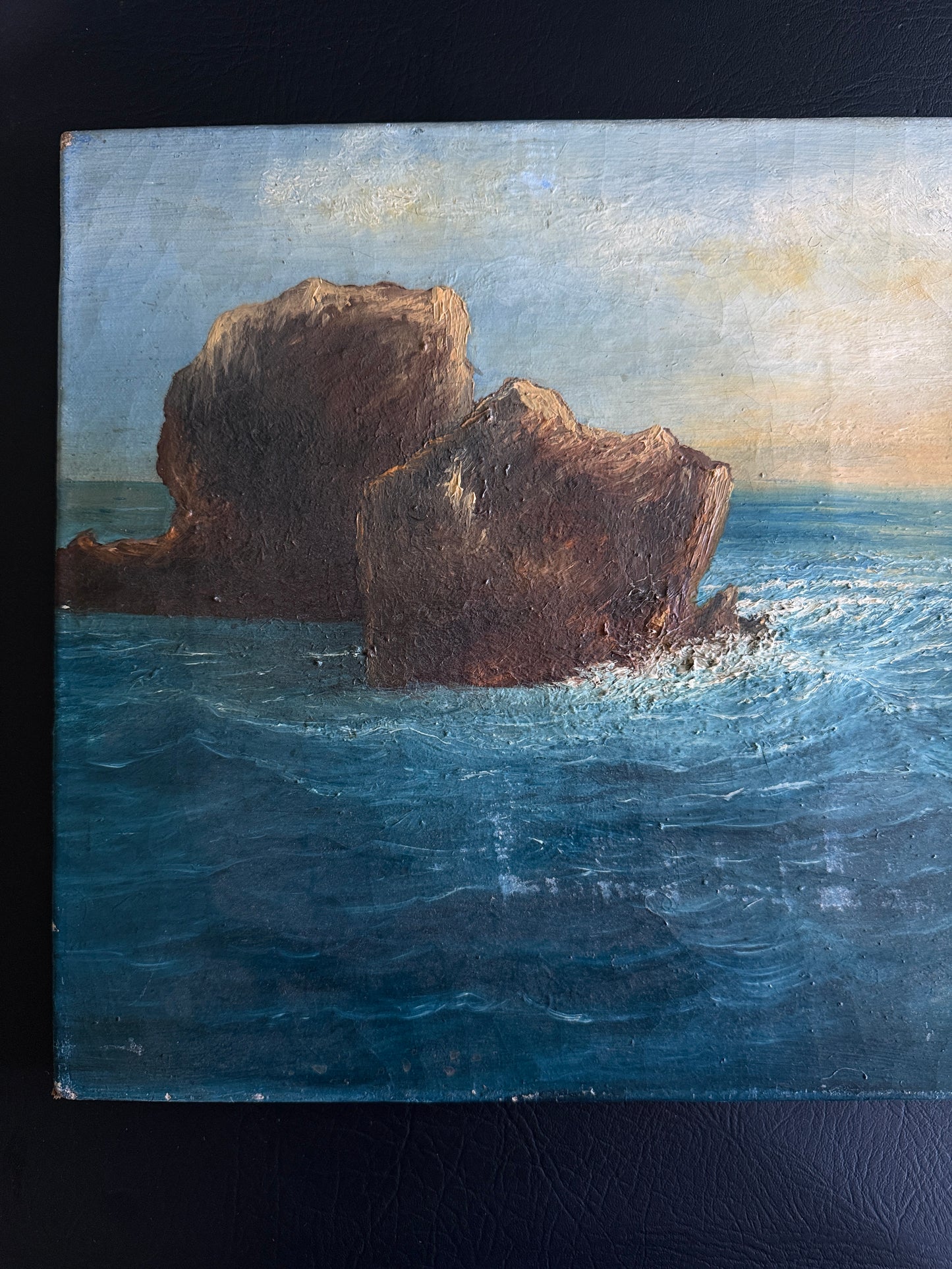 Antique Signed Coastal Seascape Oil on Canvas | 22.5" x 13"