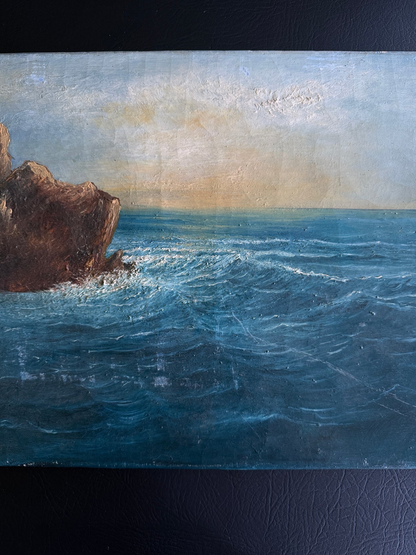 Antique Signed Coastal Seascape Oil on Canvas | 22.5" x 13"