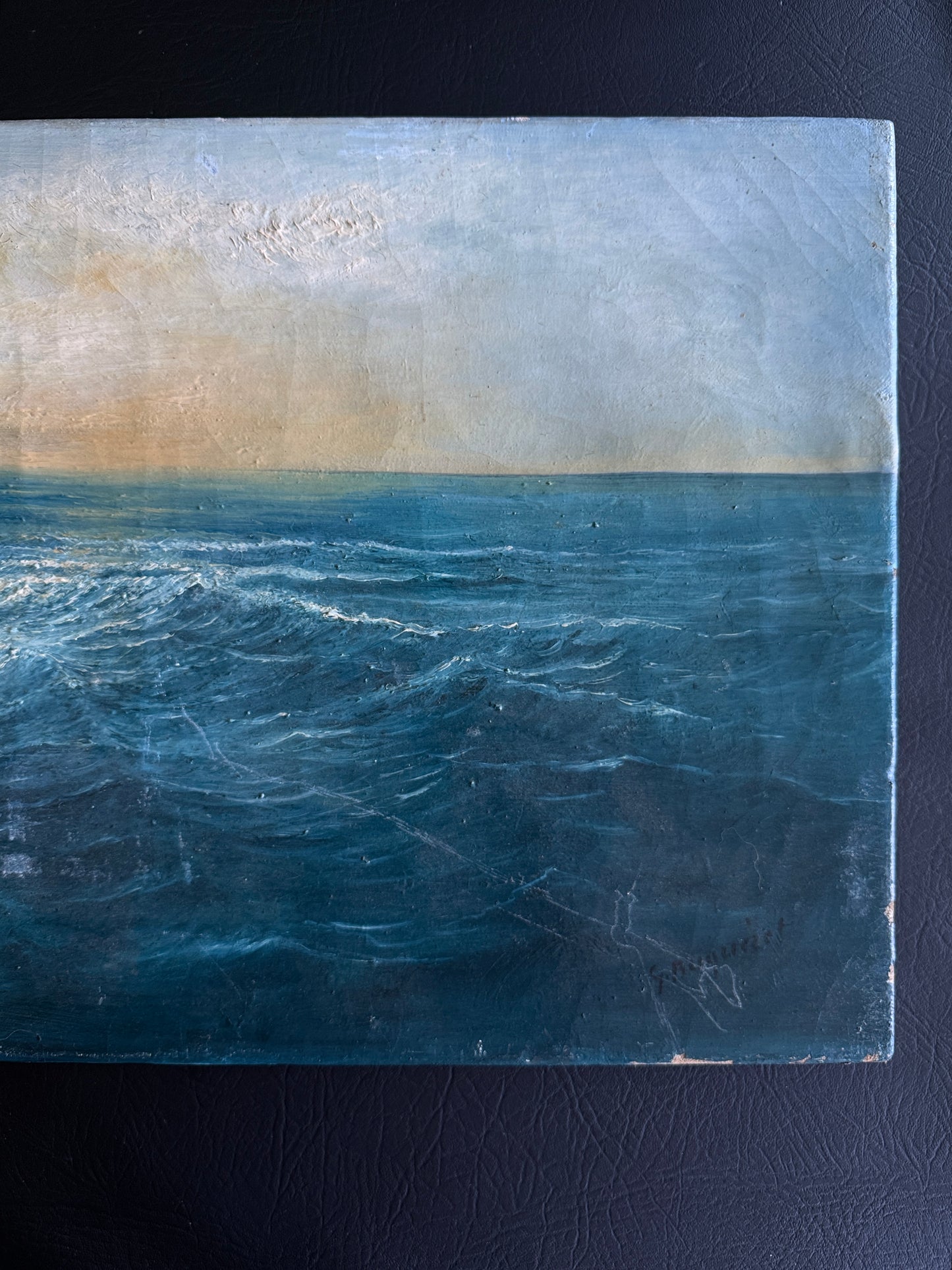 Antique Signed Coastal Seascape Oil on Canvas | 22.5" x 13"