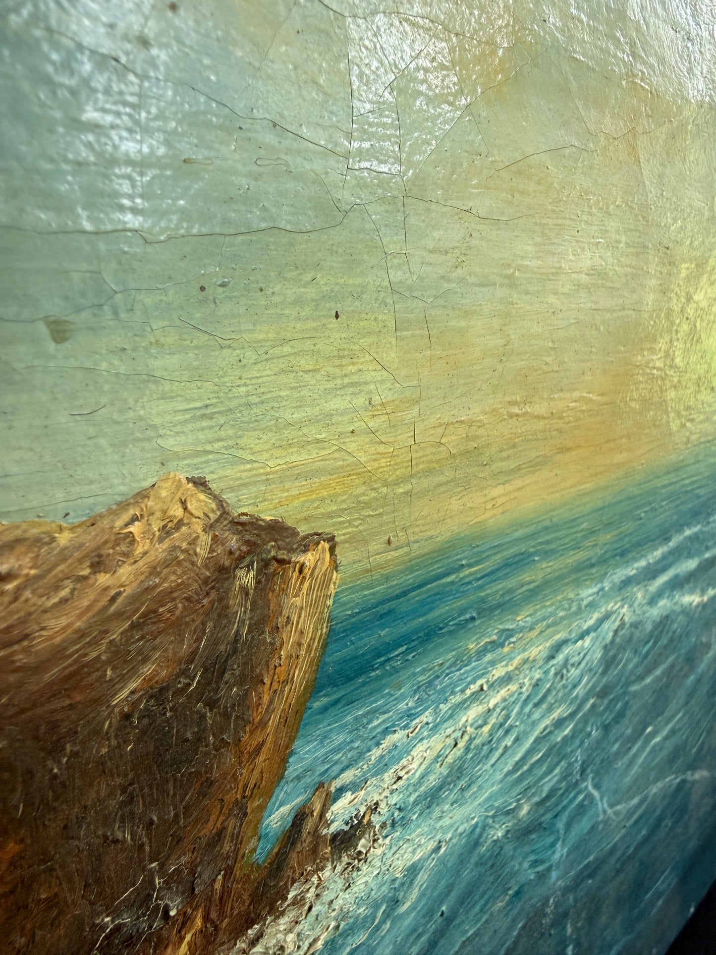Antique Signed Coastal Seascape Oil on Canvas | 22.5" x 13"