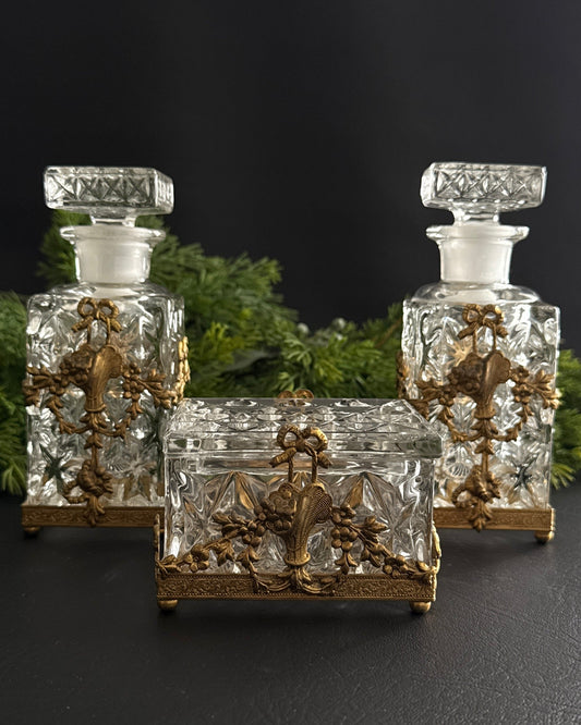 Vintage French-Style Ormolu & Cut Glass Vanity Set