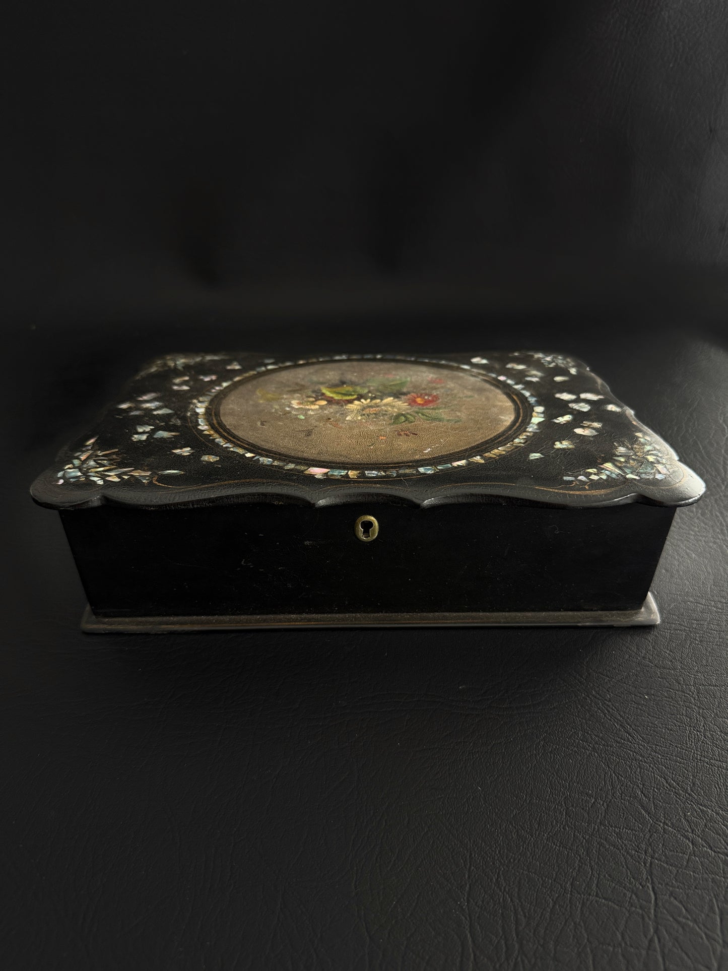 19th Century Papier-Mâché Lap Desk with Mother of Pearl Inlay
