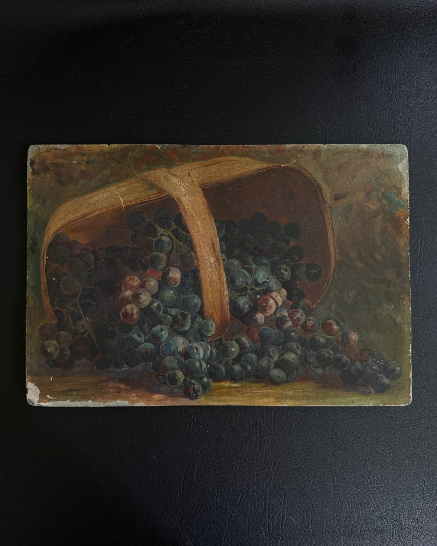 Antique Oil on Academy Board – Grapes in Basket