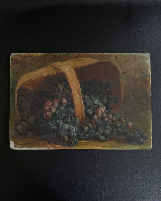 Antique Oil on Academy Board – Grapes in Basket