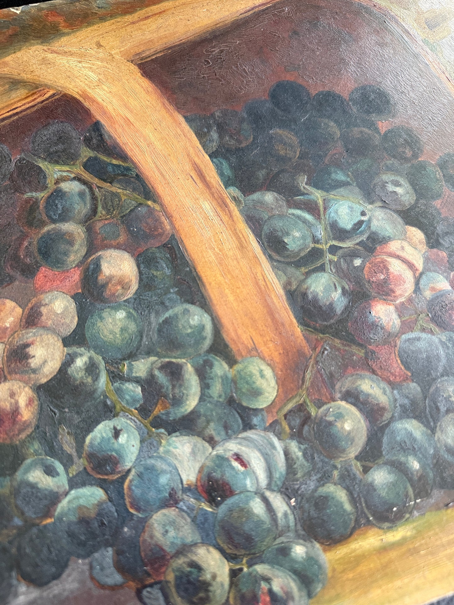 Antique Oil on Academy Board – Grapes in Basket