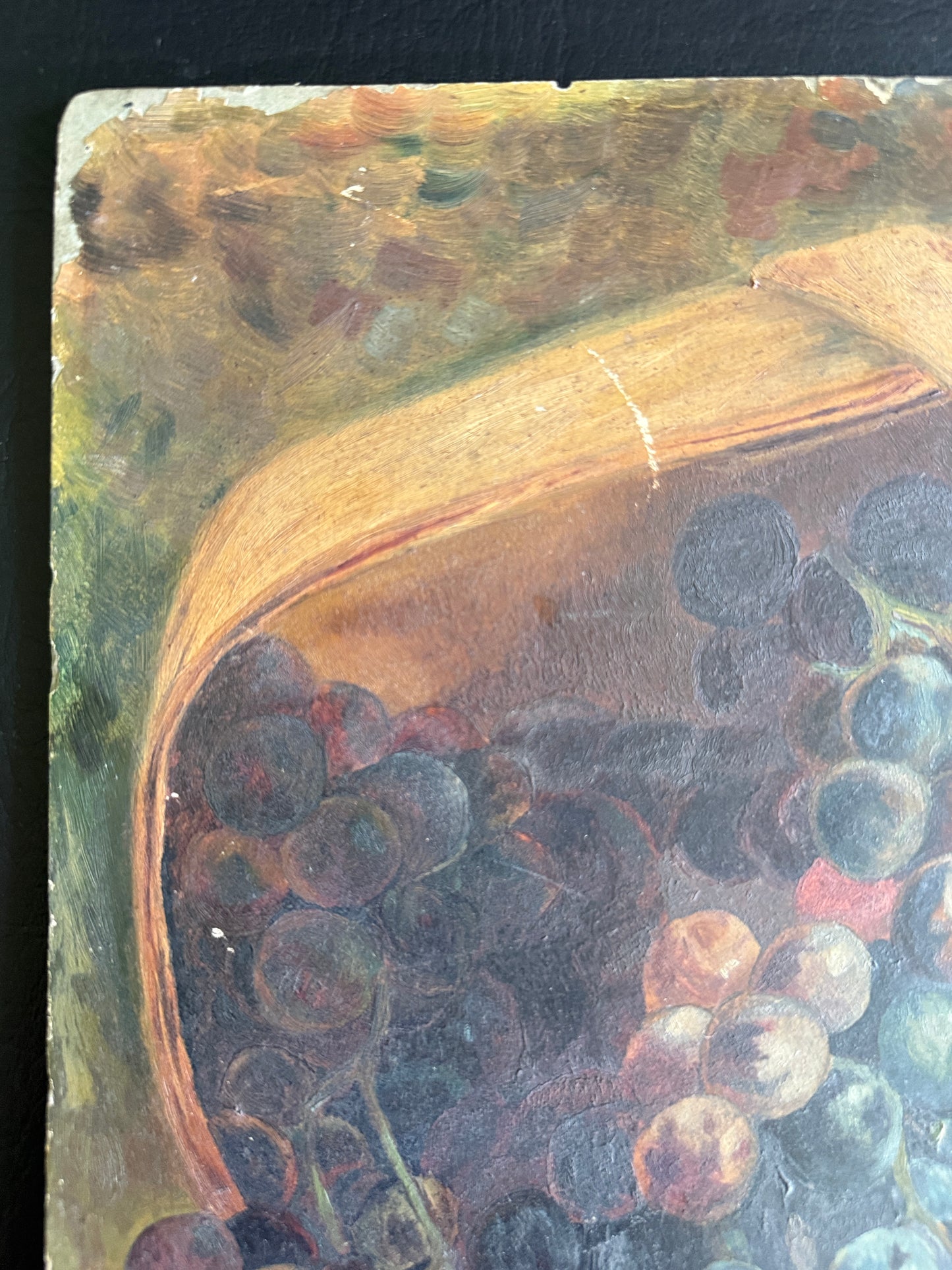 Antique Oil on Academy Board – Grapes in Basket