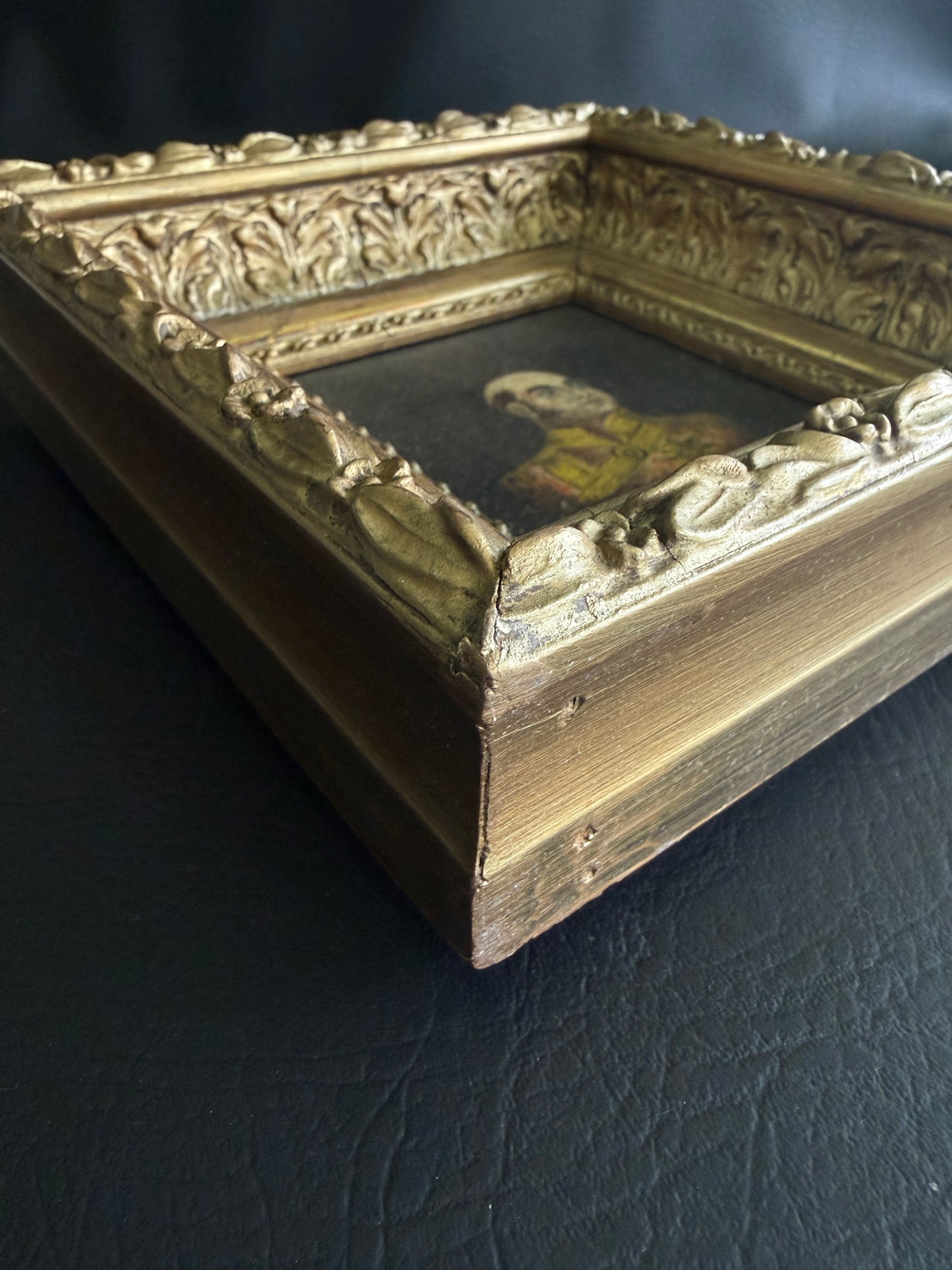 Antique Oil Portrait Miniature — Military Officer, Gilt Frame